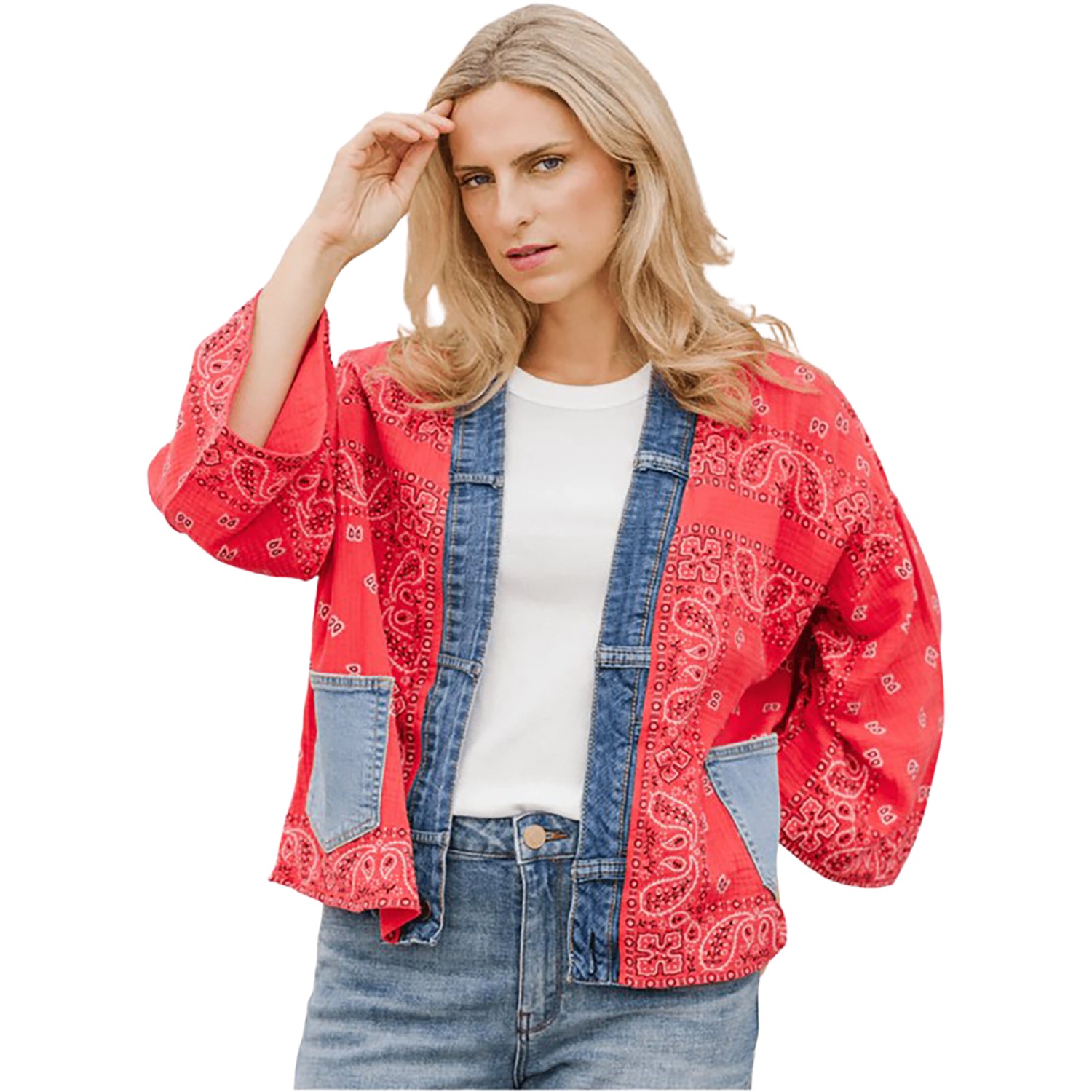 Womens Shannon passero Shannon Passero Bandana Short Kimono Women's Outerwear Red Mix Red Mix