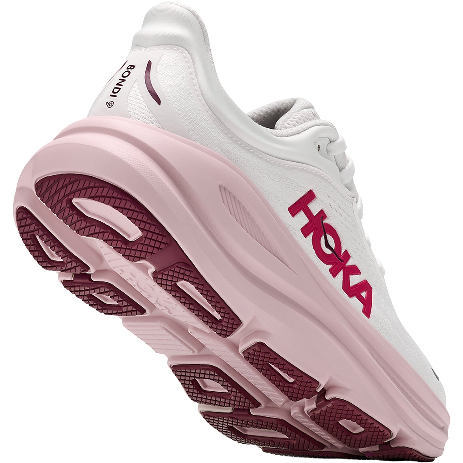 Womens Hoka one one Hoka Bondi 9 Women's Athletic Shoes White/Pink Opal (Neutral Support) White/Pink Opal