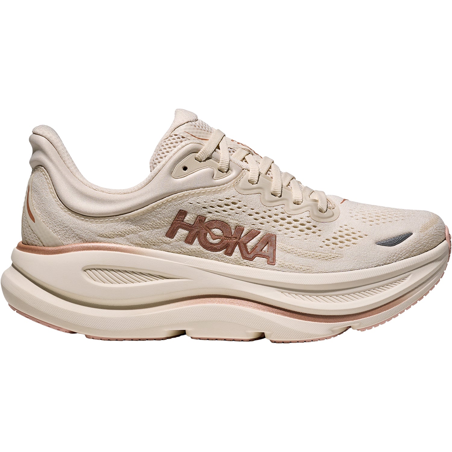 Womens Hoka one one Women's Hoka Bondi 9 Oat Milk/Rose Gold (Neutral Support) Oat Milk/Rose Gold