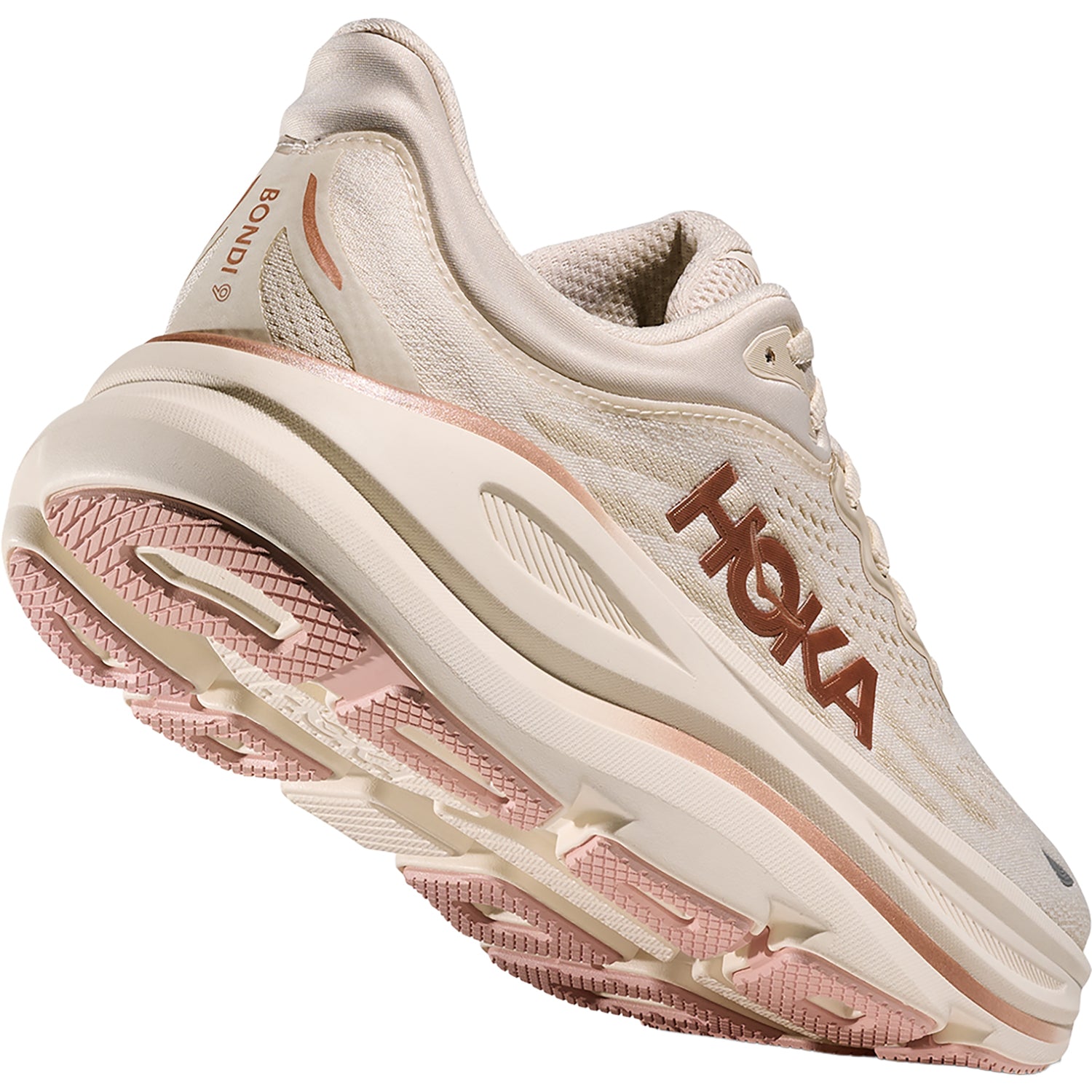 Womens Hoka one one Women's Hoka Bondi 9 Oat Milk/Rose Gold (Neutral Support) Oat Milk/Rose Gold