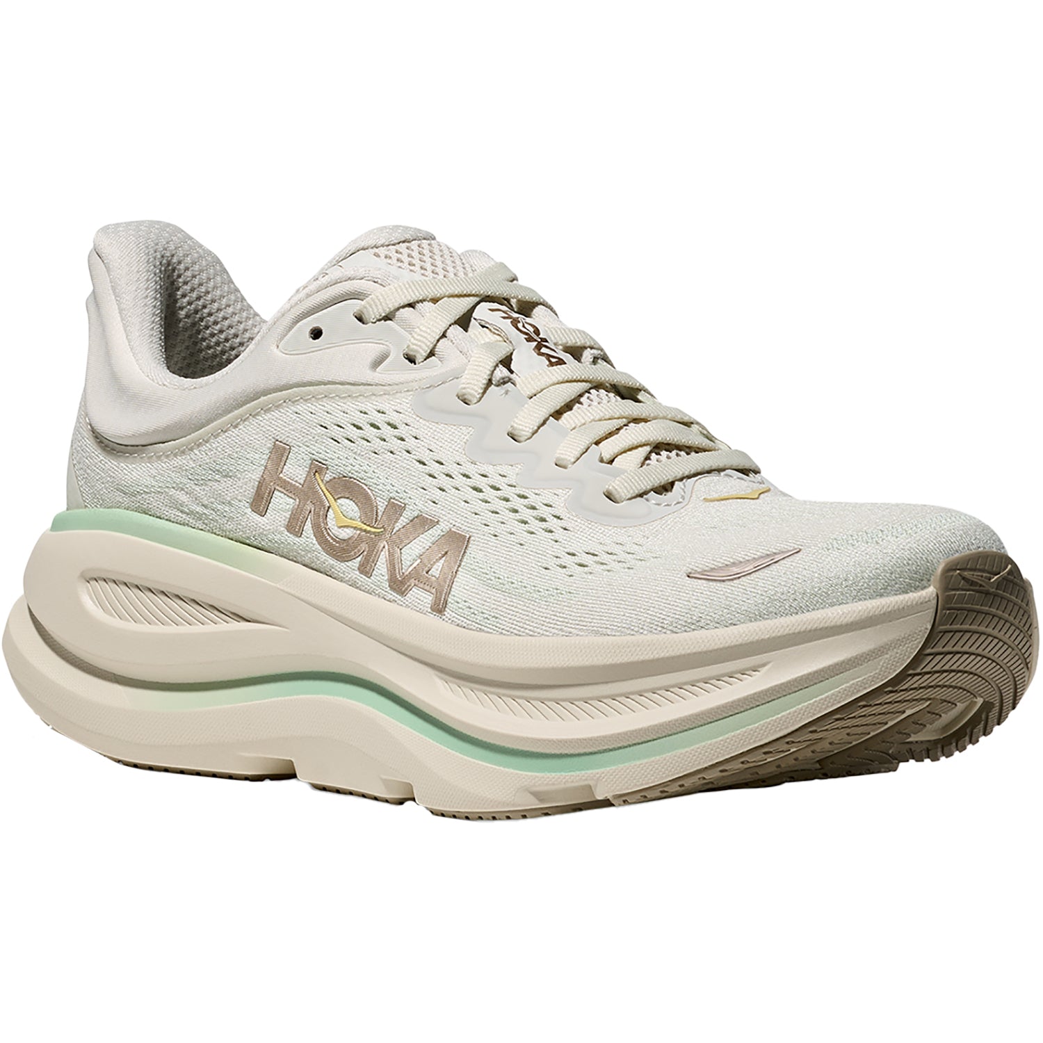 Womens Hoka one one Women's Bondi 9 Truffle Salt/Sea Glass (Neutral Support) Truffle Salt/Sea Glass