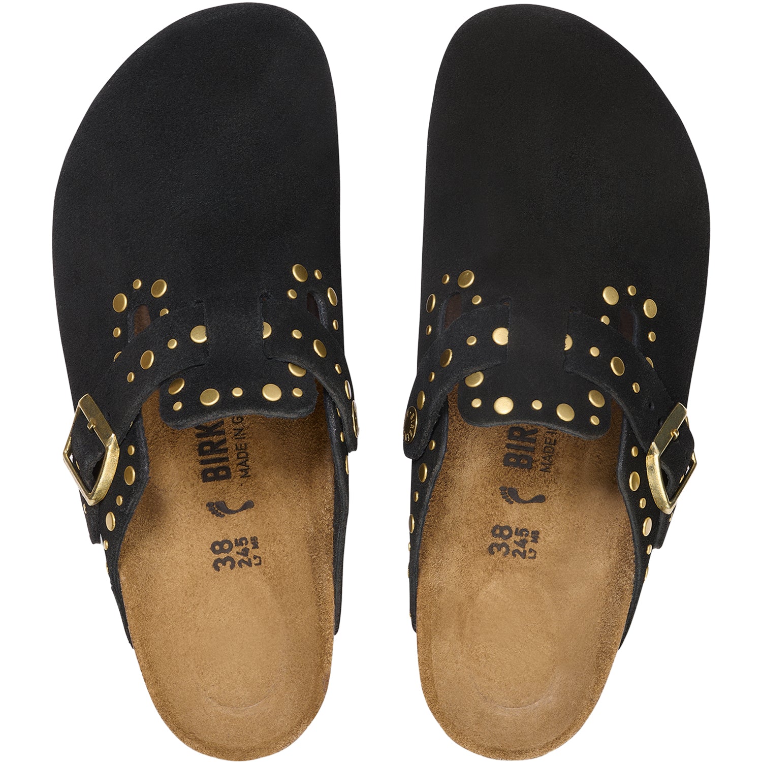 Womens Birkenstock Birkenstock Boston Rivets Women's Clogs Black Suede Black Suede