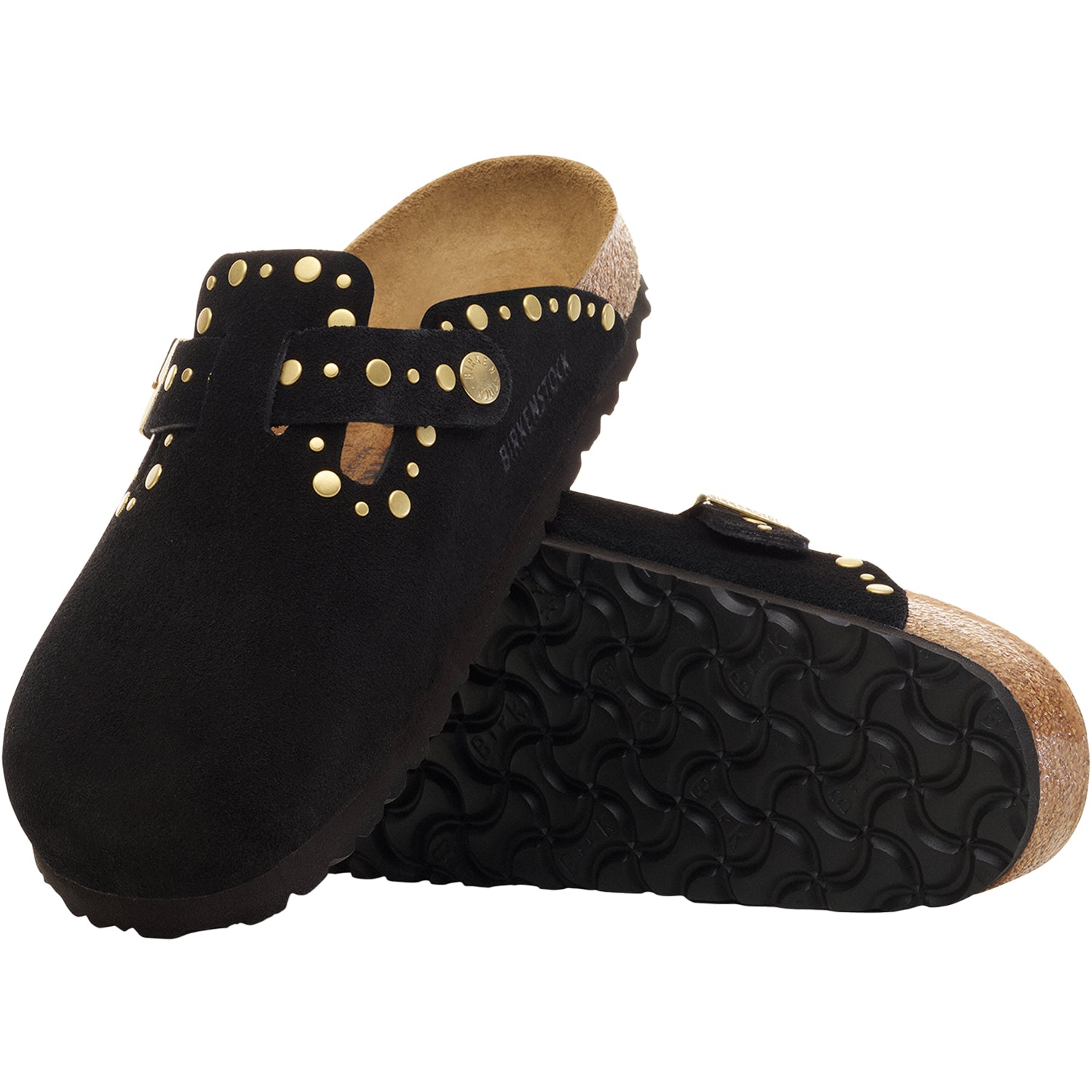 Womens Birkenstock Birkenstock Boston Rivets Women's Clogs Black Suede Black Suede