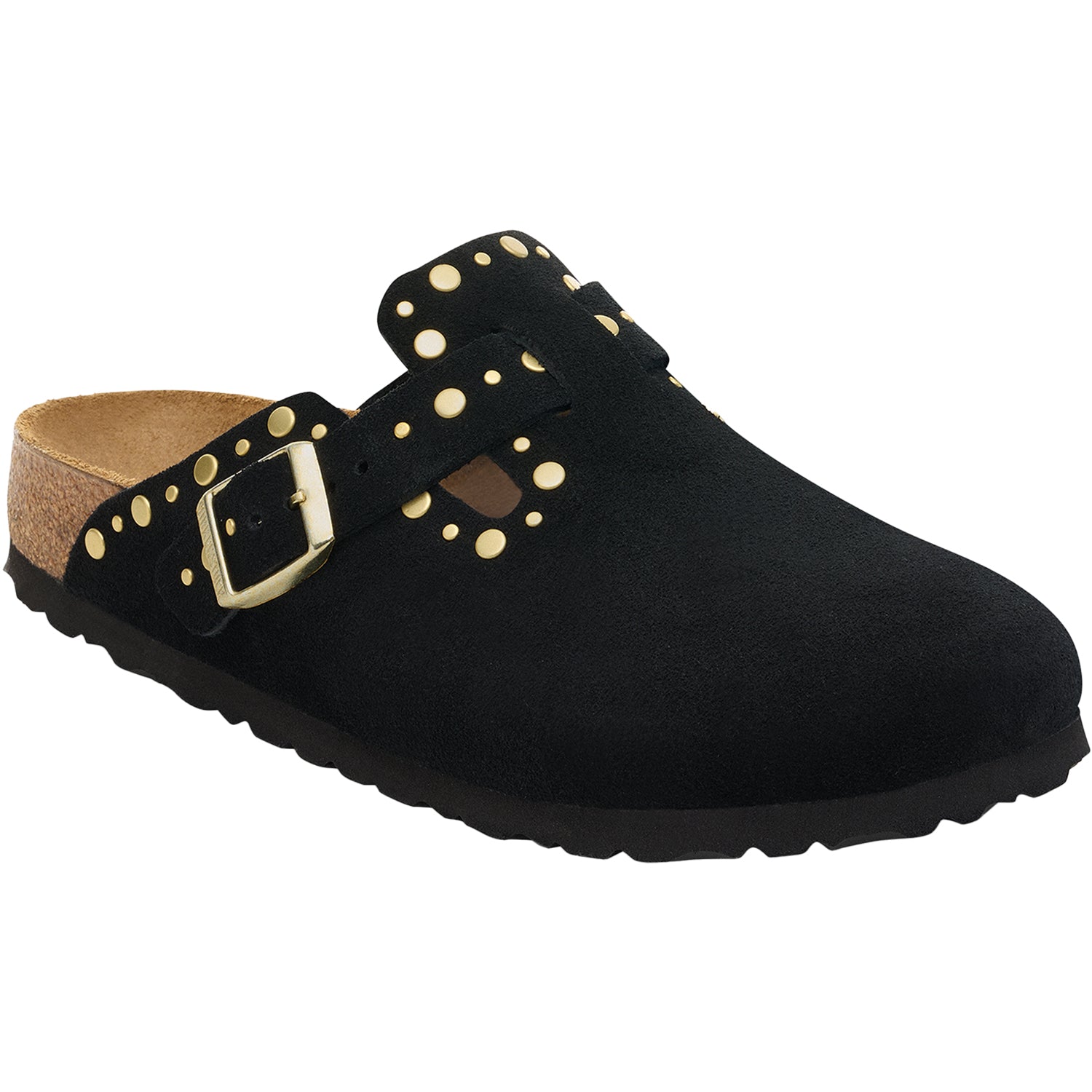 Womens Birkenstock Birkenstock Boston Rivets Women's Clogs Black Suede Black Suede