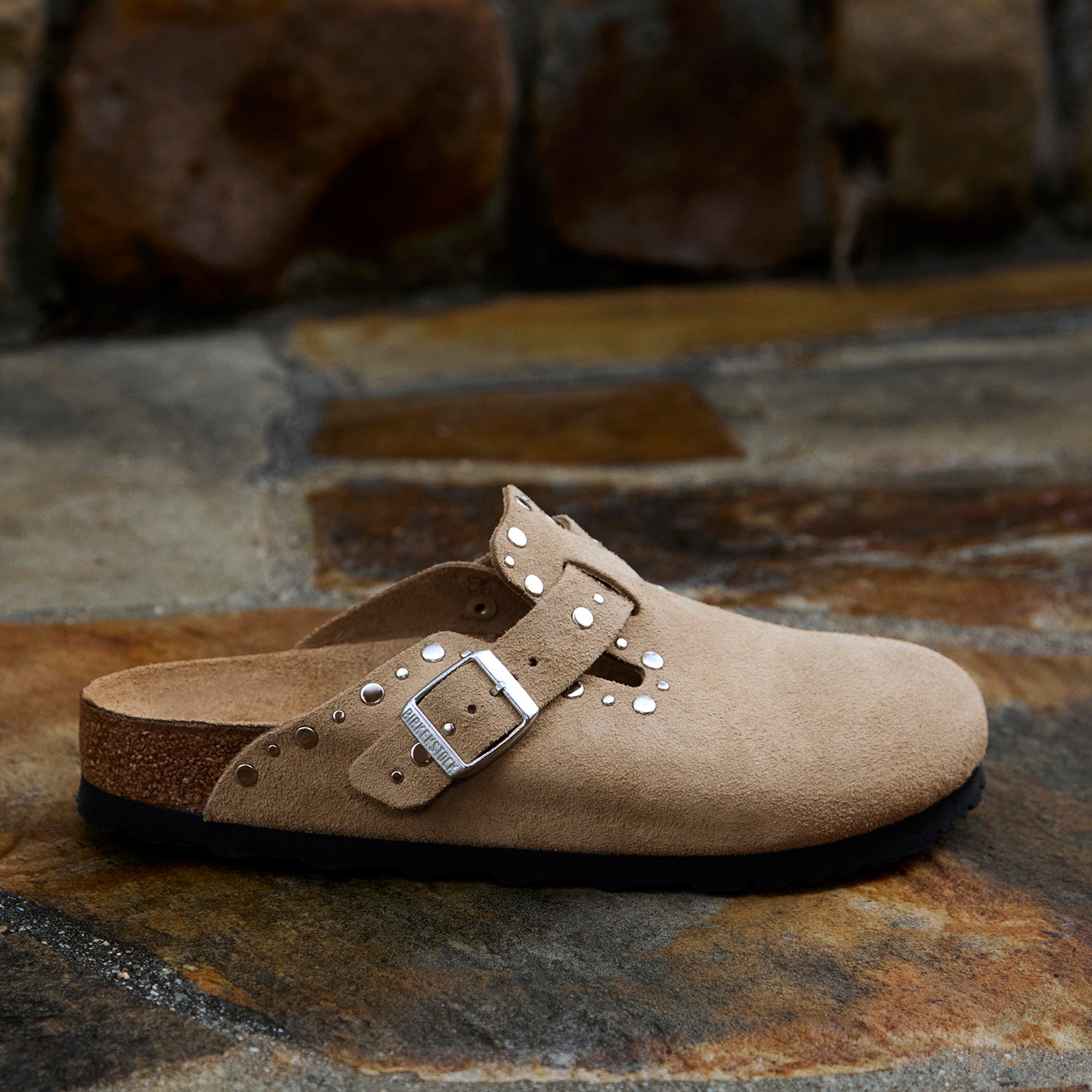 Womens Birkenstock Birkenstock Boston Rivets Women's Clogs Taupe Suede Taupe Suede