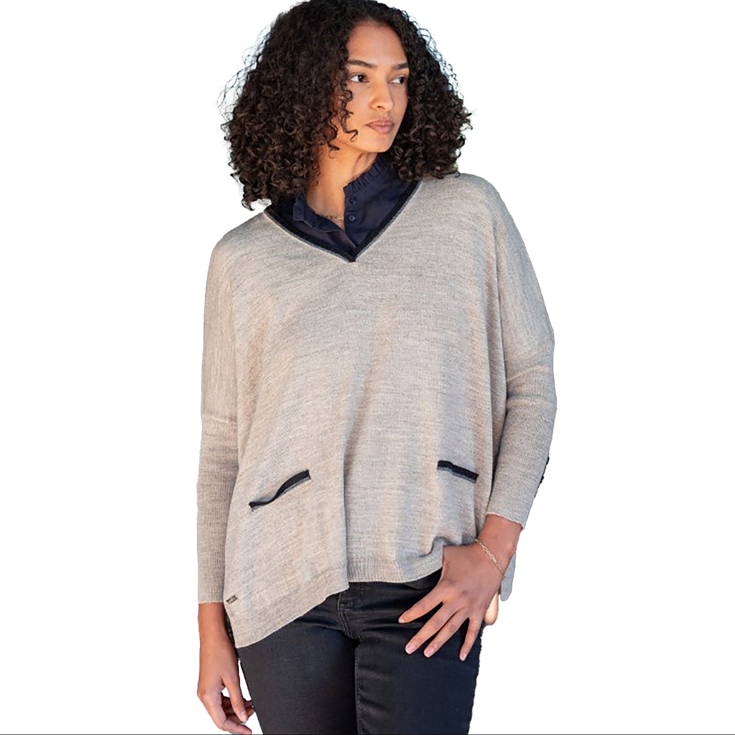 Womens Mersea Mersea Catalina Triple Crown V-Neck Sweater Women's Long Sleeve Top Driftwood Ringer Driftwood Ringer