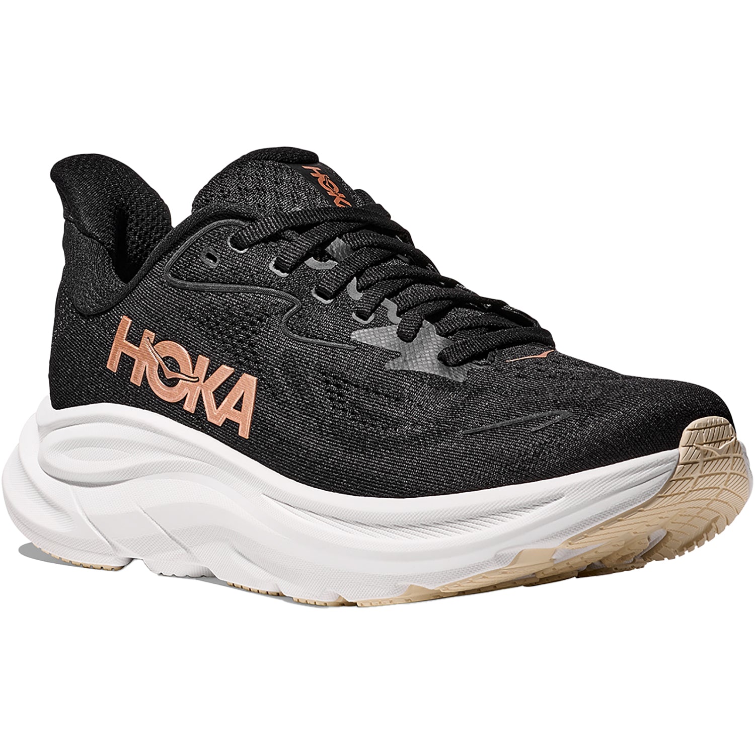 Womens Hoka one one Women's Hoka Clifton 10 Black/Rose Gold (Neutral Support) Black/Rose Gold