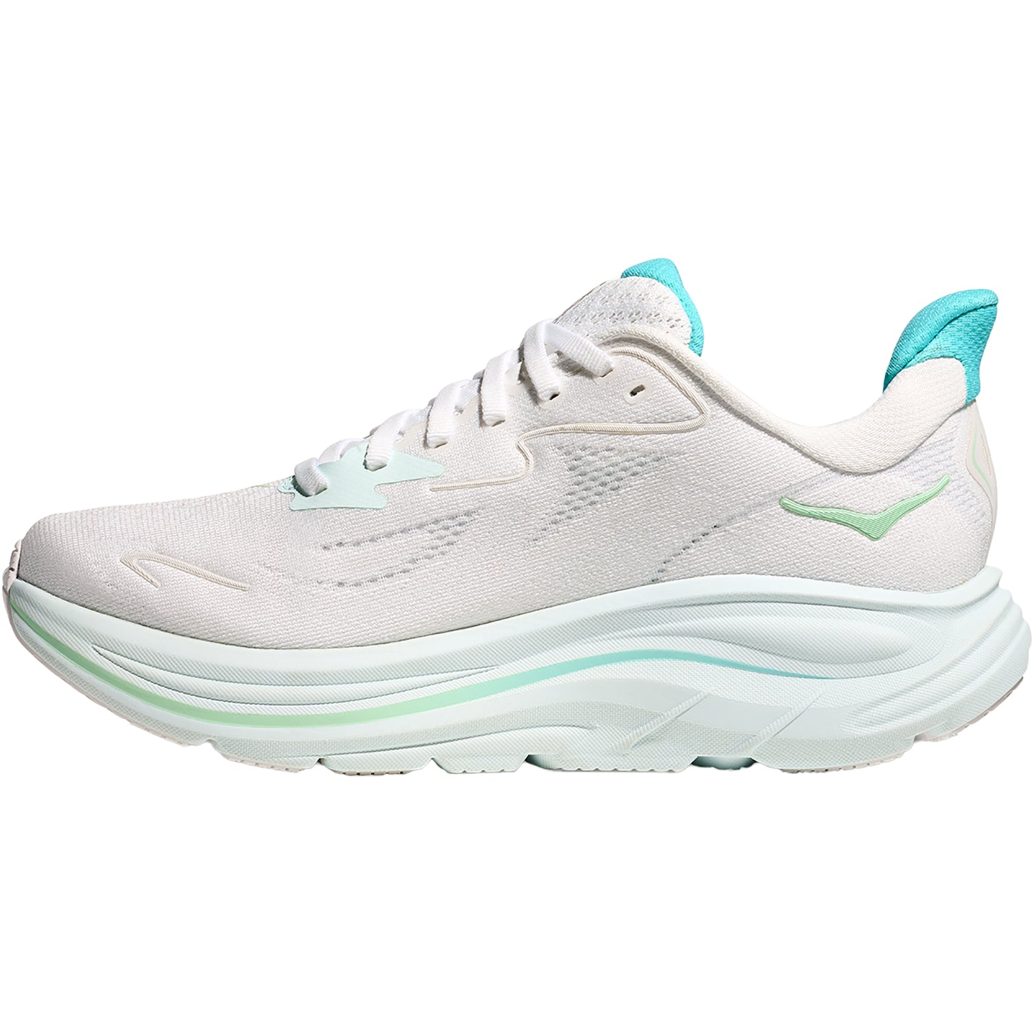 Womens Hoka one one Women's Hoka Clifton 10 White/Cielo Blue Mesh (Neutral Support) White/Cielo Blue