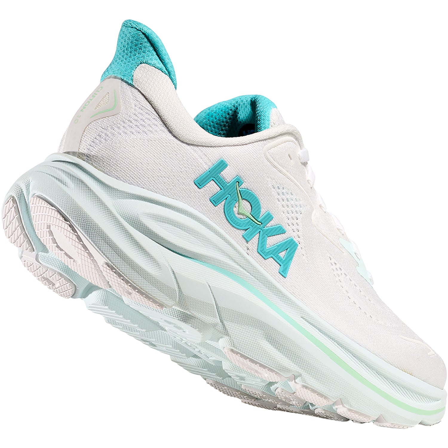 Womens Hoka one one Women's Hoka Clifton 10 White/Cielo Blue Mesh (Neutral Support) White/Cielo Blue
