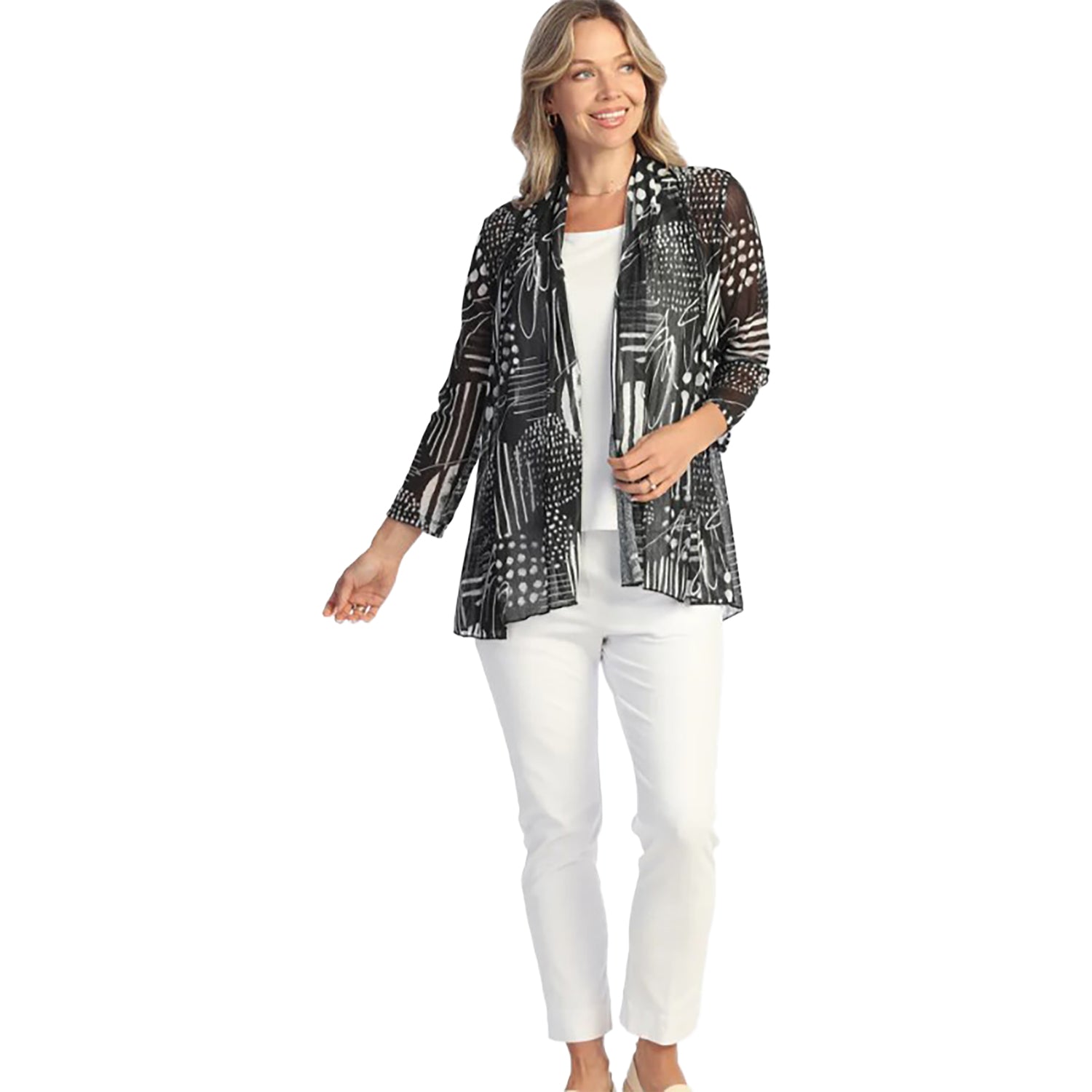 Womens Jess & jane Jess & Jane Crepe Mesh Long-Sleeve Cardigan Women's Outerwear Zippy Zippy