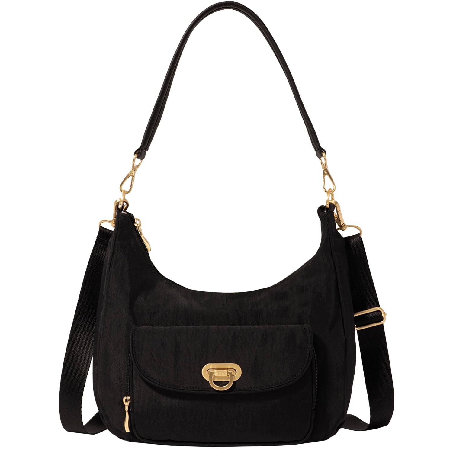 Womens Baggallini Baggallini Coastal Flip Lock Half Moon Bag Handbag Black/Gold Black/Gold