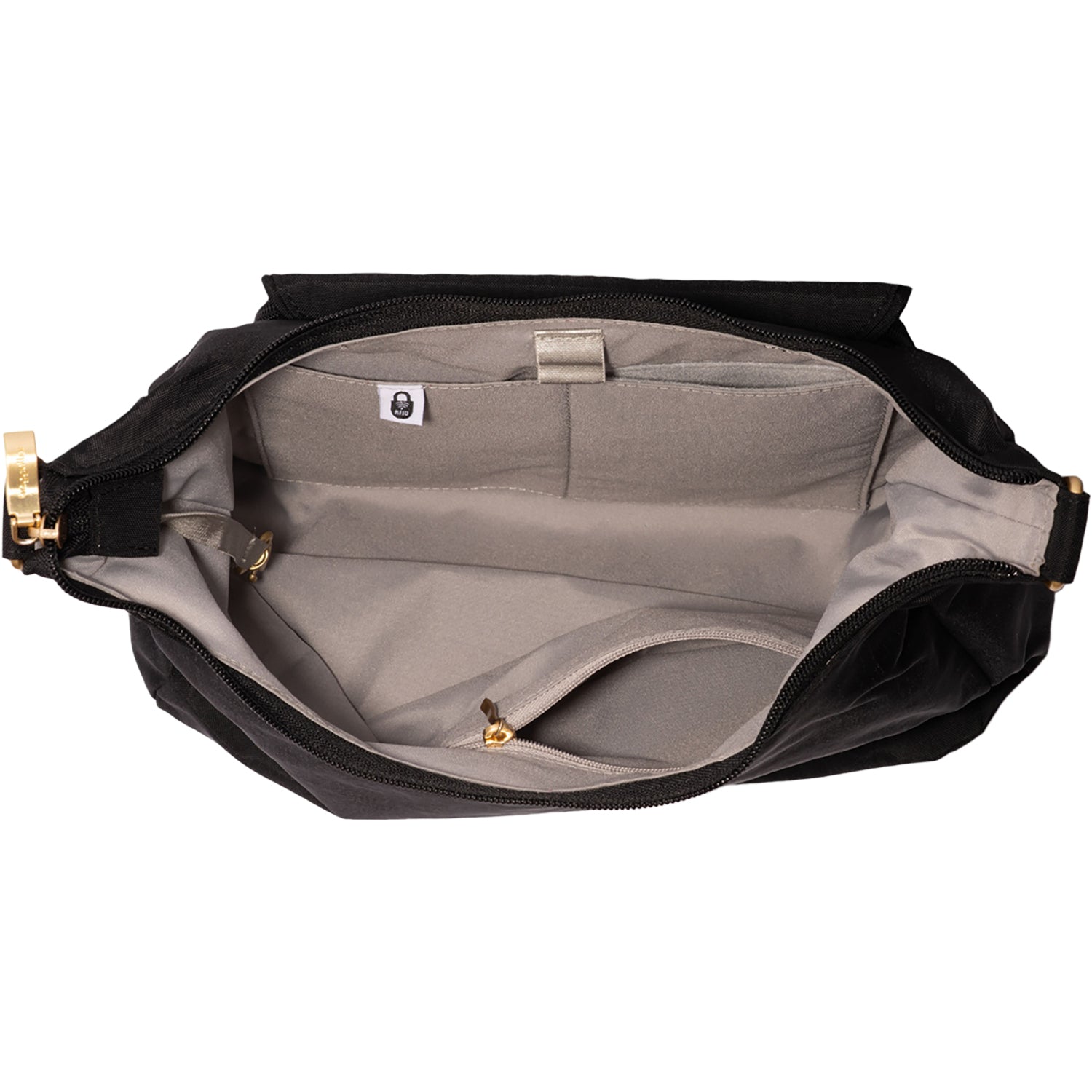Womens Baggallini Baggallini Coastal Flip Lock Half Moon Bag Handbag Black/Gold Black/Gold
