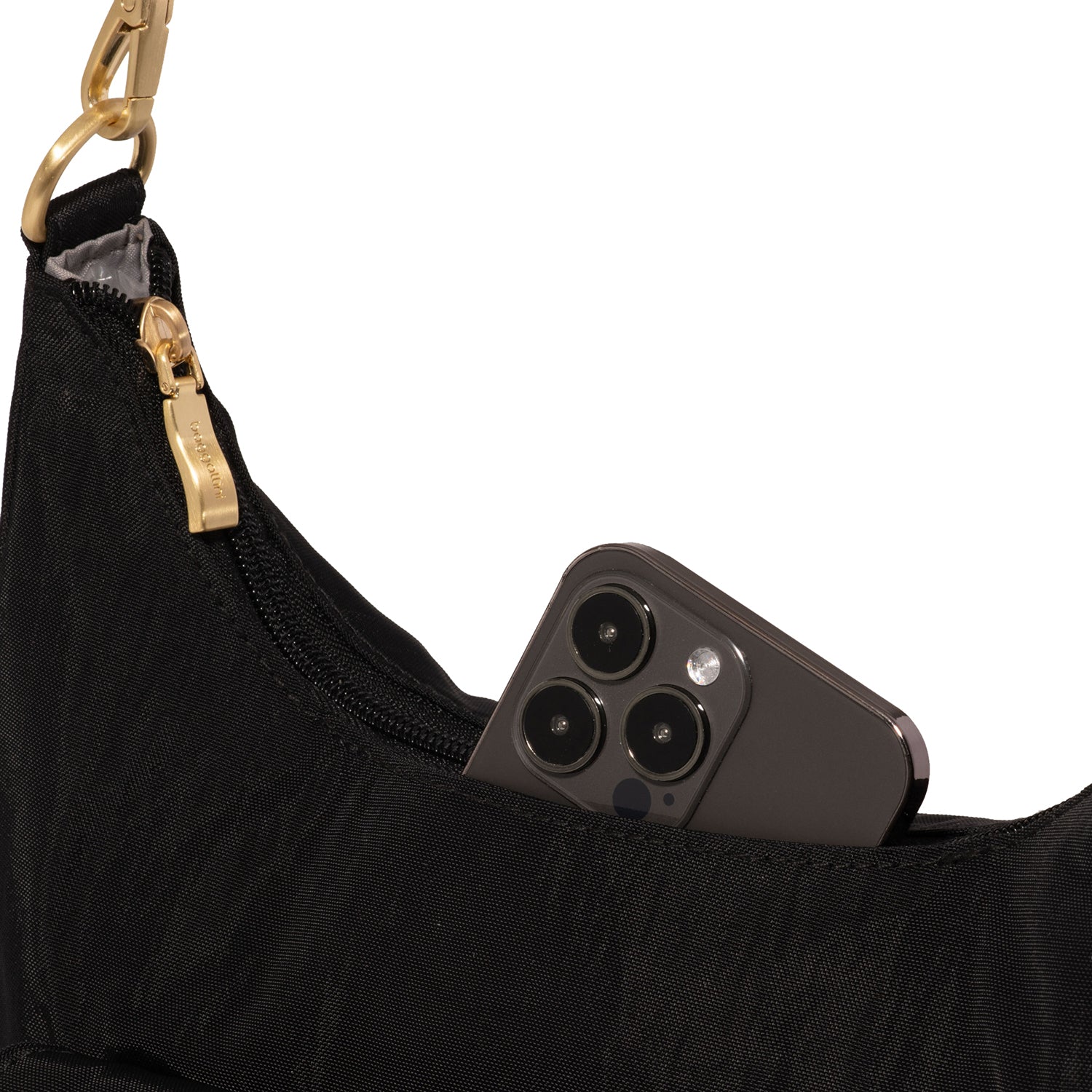 Womens Baggallini Baggallini Coastal Flip Lock Half Moon Bag Handbag Black/Gold Black/Gold