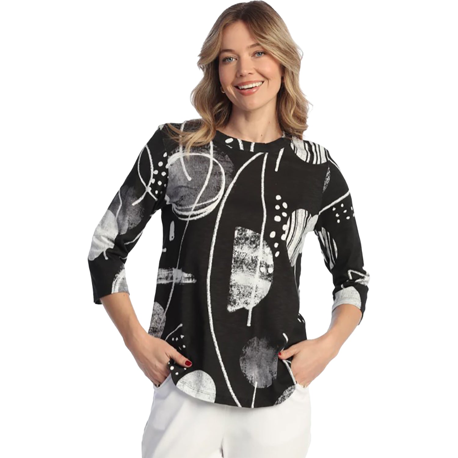 Womens Jess & jane Jess & Jane Cotton Modal 3/4 Sleeve Crew Women's Long Sleeve Top Canvas Black Canvas Black