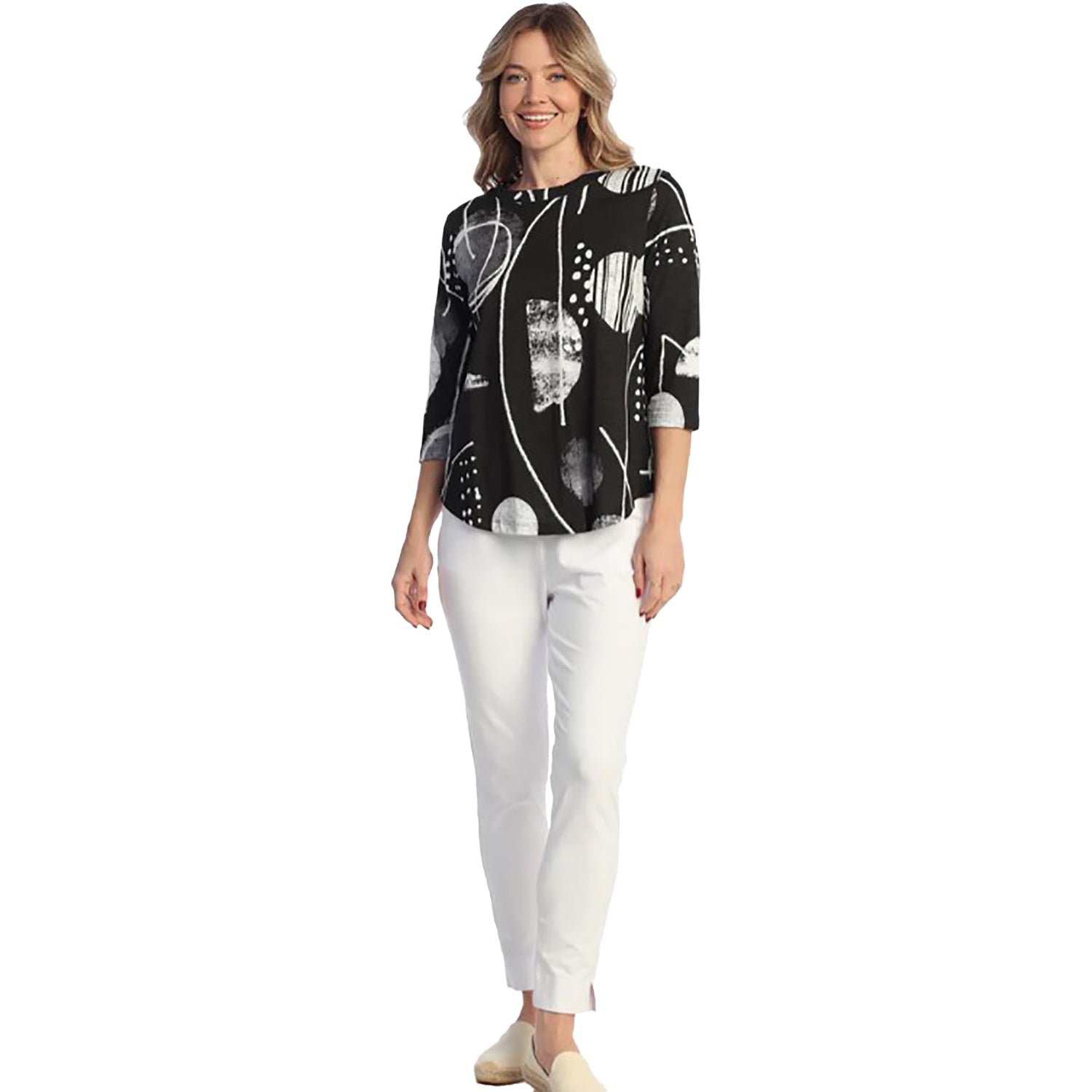 Womens Jess & jane Jess & Jane Cotton Modal 3/4 Sleeve Crew Women's Long Sleeve Top Canvas Black Canvas Black