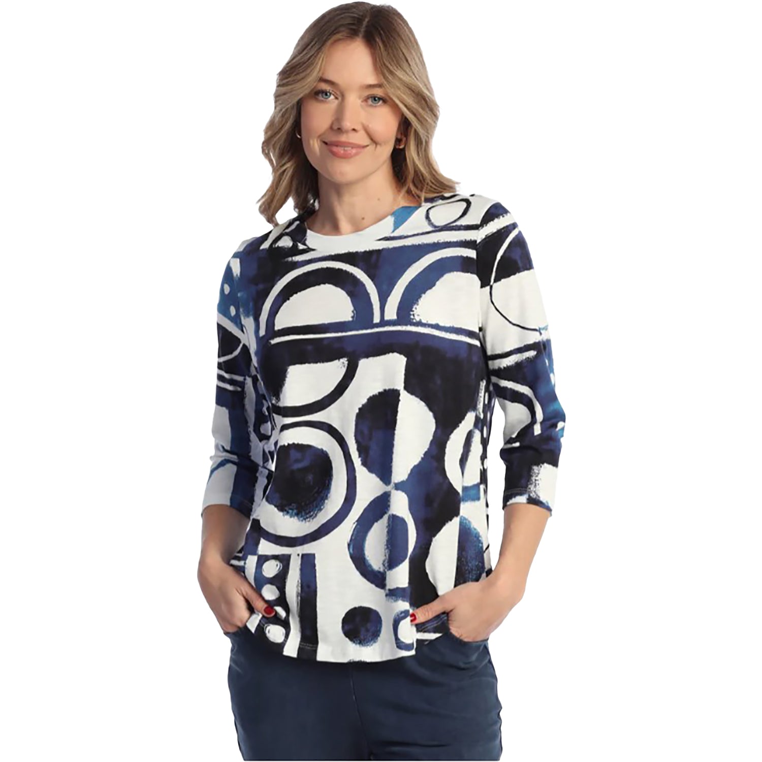 Womens Jess & jane Jess & Jane Cotton Modal 3/4 Sleeve Crew Women's Long Sleeve Top Dottie Navy Dottie Navy