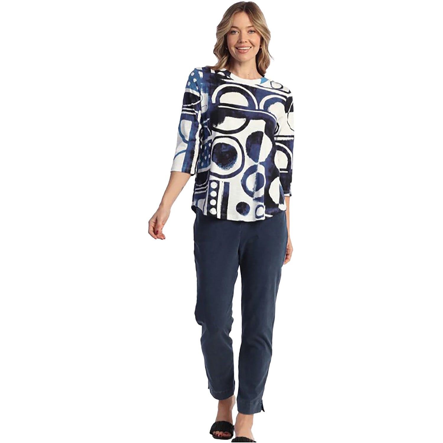 Womens Jess & jane Jess & Jane Cotton Modal 3/4 Sleeve Crew Women's Long Sleeve Top Dottie Navy Dottie Navy