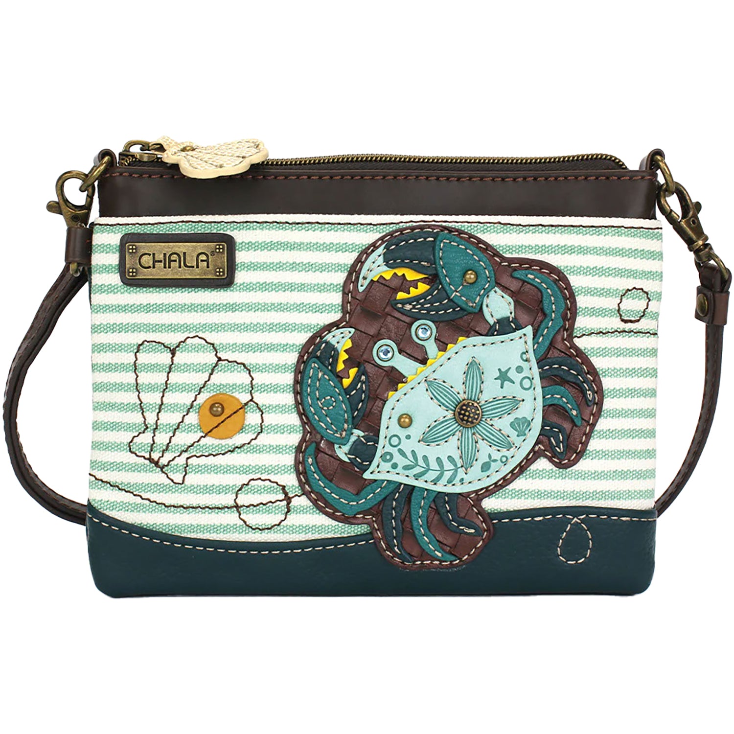 Womens Chala Chala Handbags Crab Mini Crossbody Handbag Teal Stripe Teal Stripe