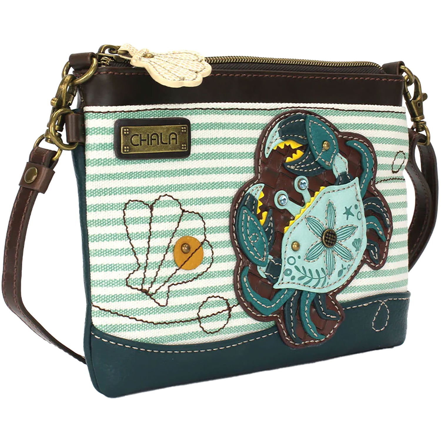 Womens Chala Chala Handbags Crab Mini Crossbody Handbag Teal Stripe Teal Stripe