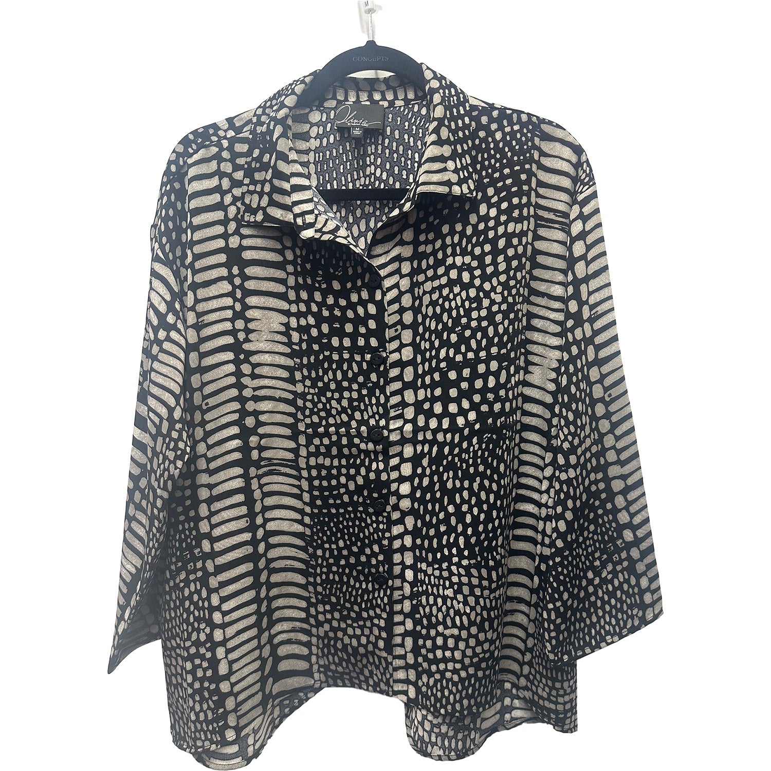 Womens Olivia by habitat Olivia By Habitat Crepe Georgette Overlay Tunic Women's Tops Long Sleeve Black Stepping Stone Black Stepping Stone