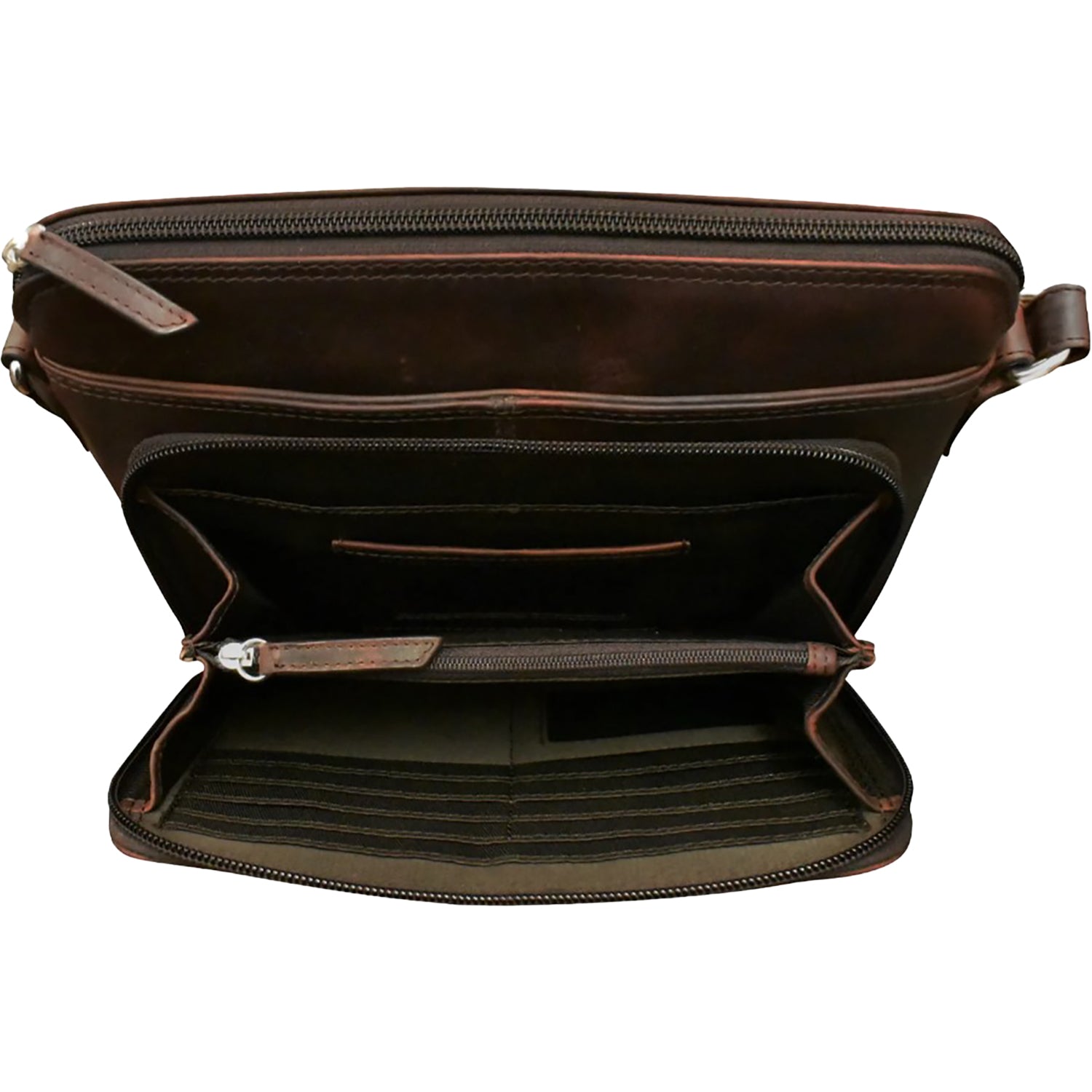 Womens Ili new york ili New York Crossbody Organizer Chocolate Distressed Leather Chocolate Distressed Leather