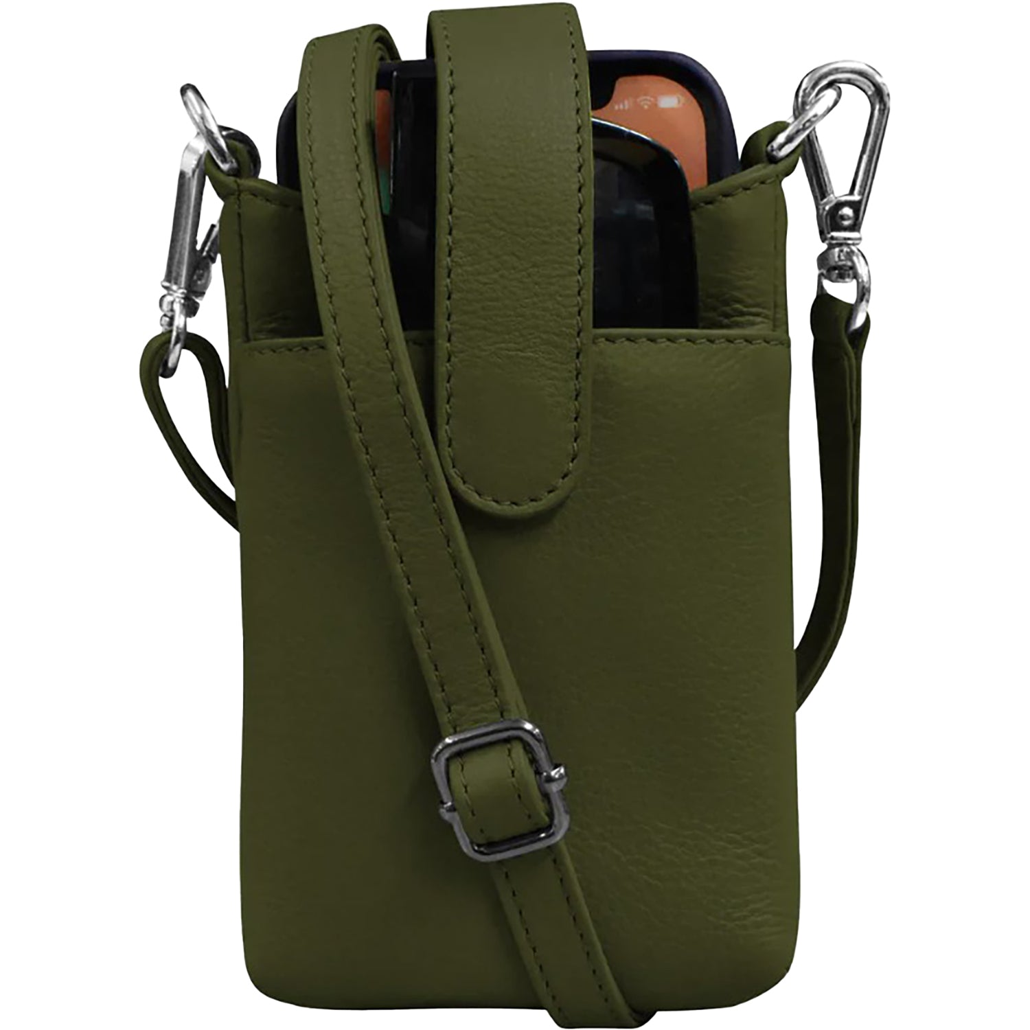 Womens Ili new york ili New York Crossbody Phone Pouch Pesto Green Leather Pesto Green Leather
