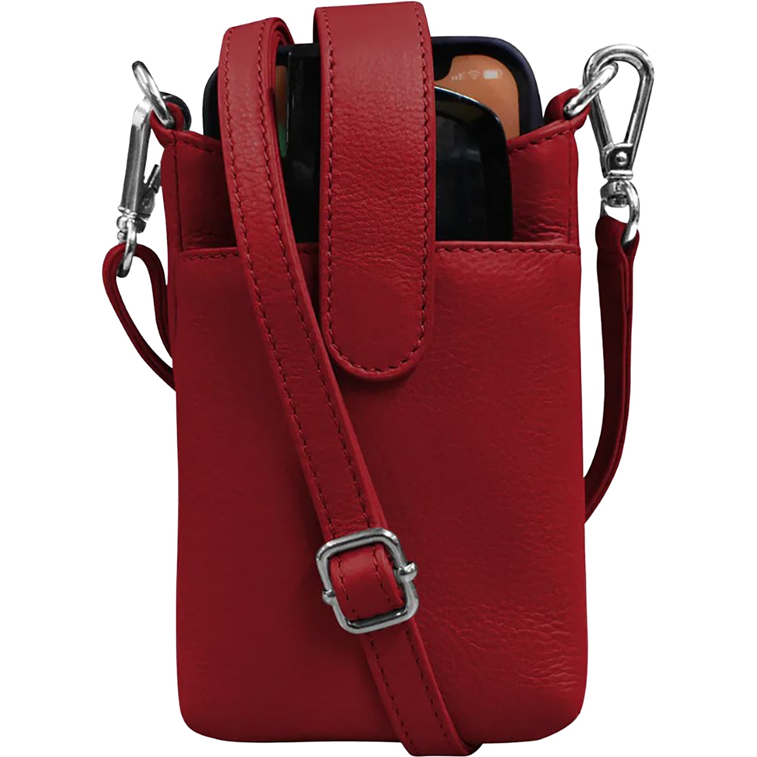 Womens Ili new york ili New York Crossbody Phone Pouch Red Leather Red Leather