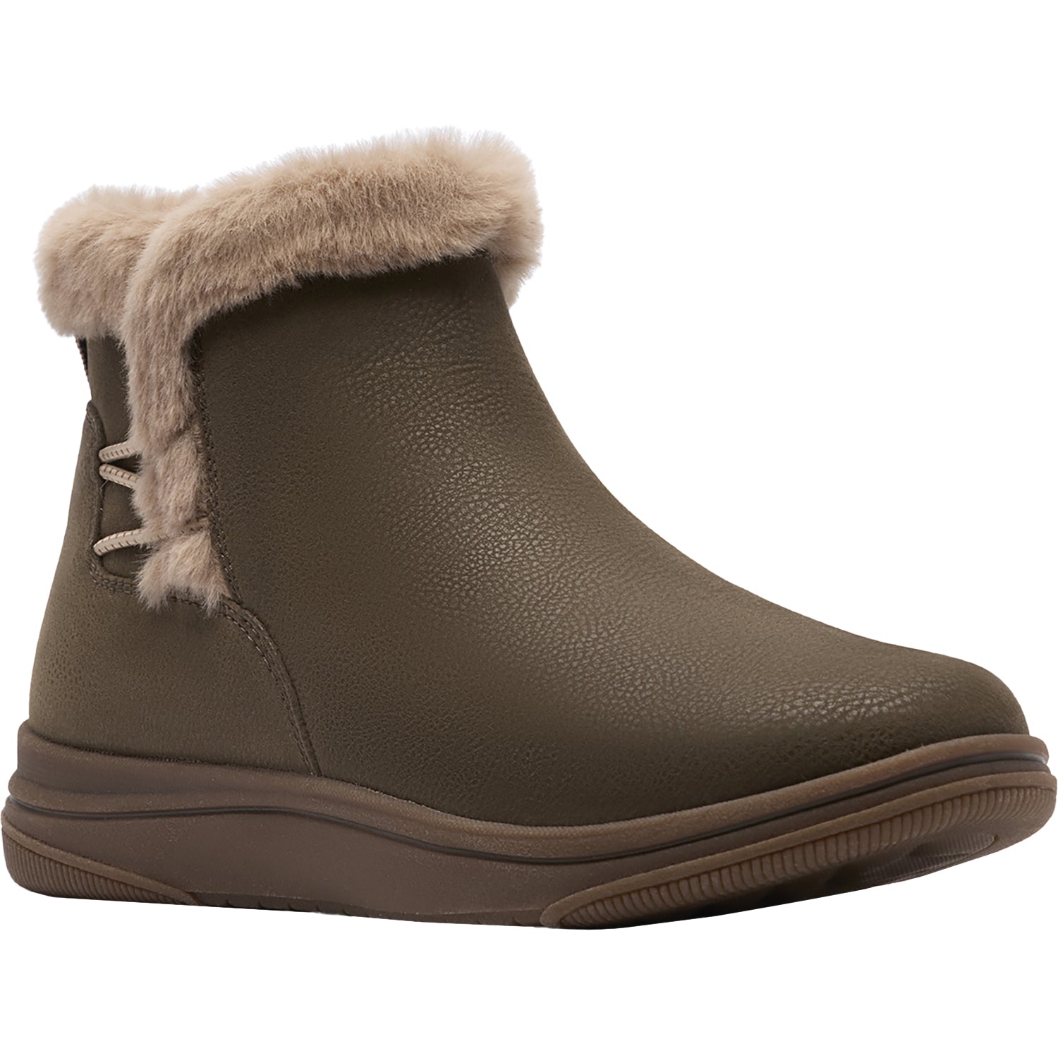 Womens Clarks Clarks Cloudsteppers Breeze Fur Women's Boots Dark Olive Combi Dark Olive Combi