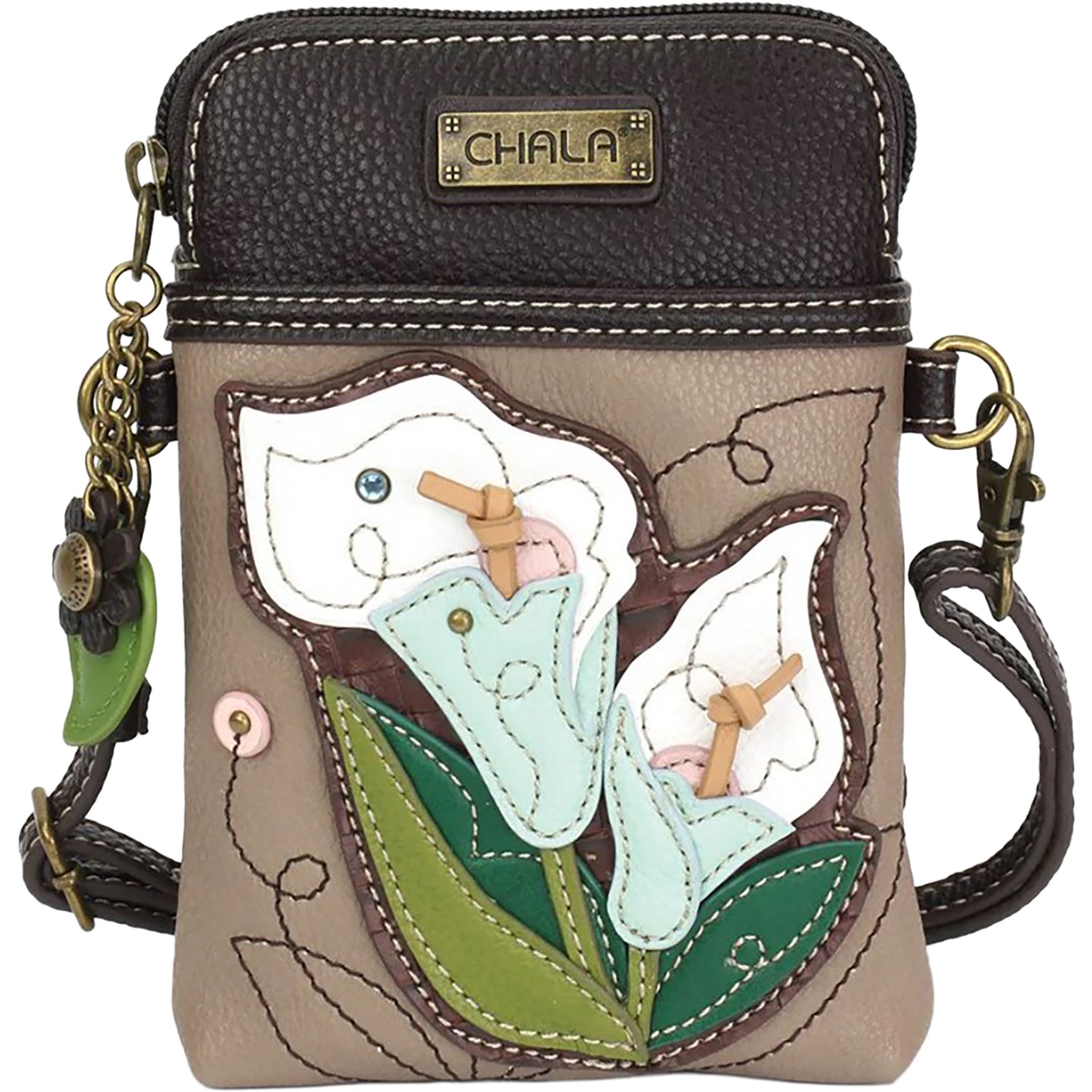 Womens Chala Chala Calla Lily Cellphone Crossbody Handbag Warm Gray Warm Gray