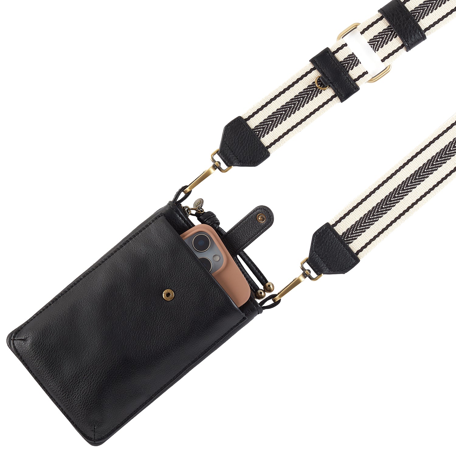 Womens Hobo Hobo Cass Phone Crossbody Handbag Black Pebbled Leather Black Pebbled Leather