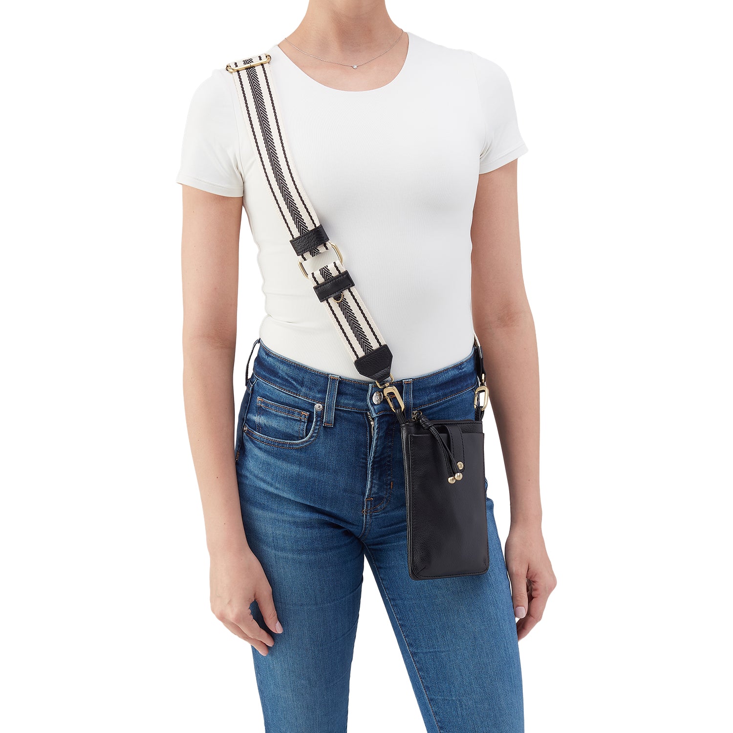 Womens Hobo Hobo Cass Phone Crossbody Handbag Black Pebbled Leather Black Pebbled Leather