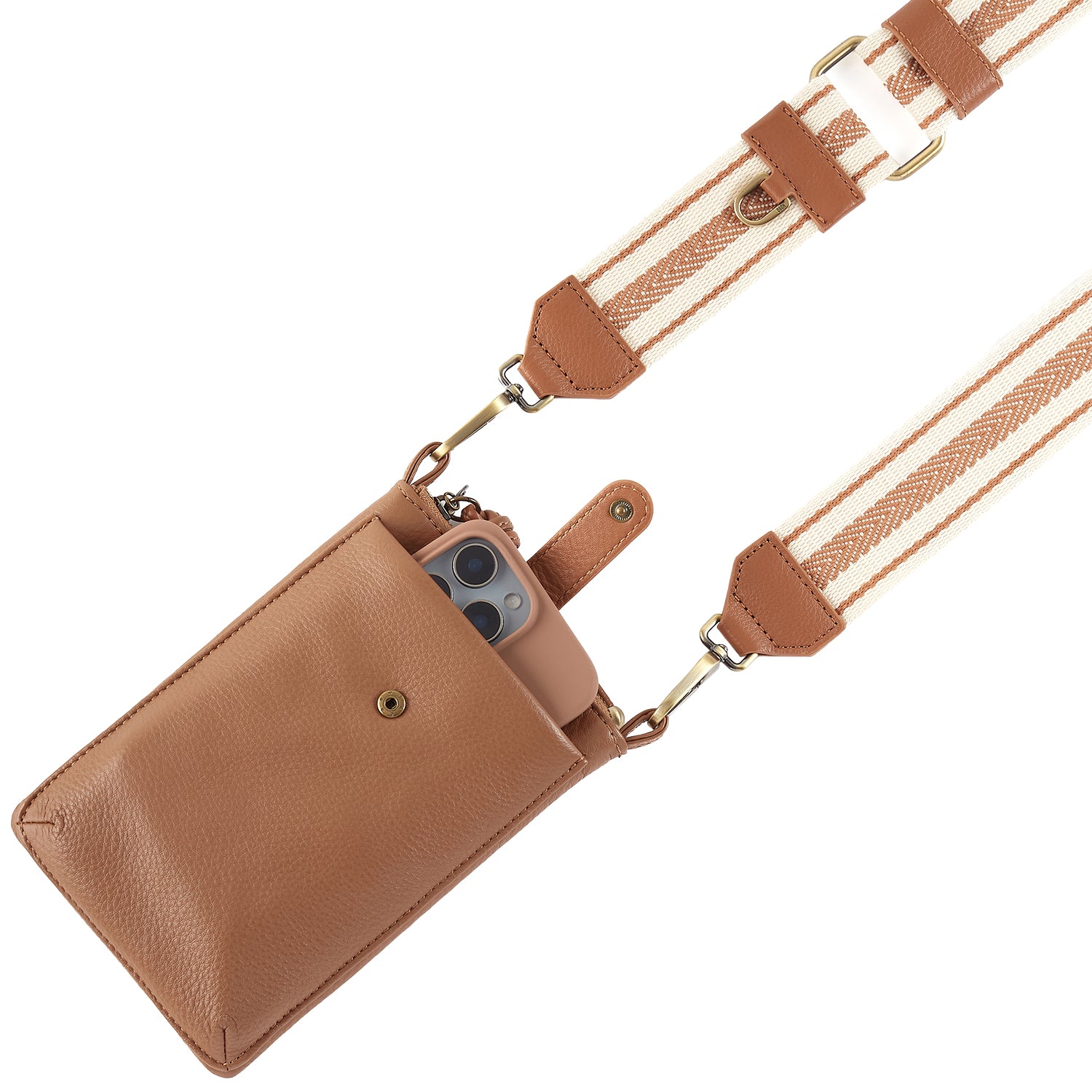 Womens Hobo Hobo Cass Phone Crossbody Handbag Brown Sugar Pebbled Leather Brown Sugar Pebbled Leather