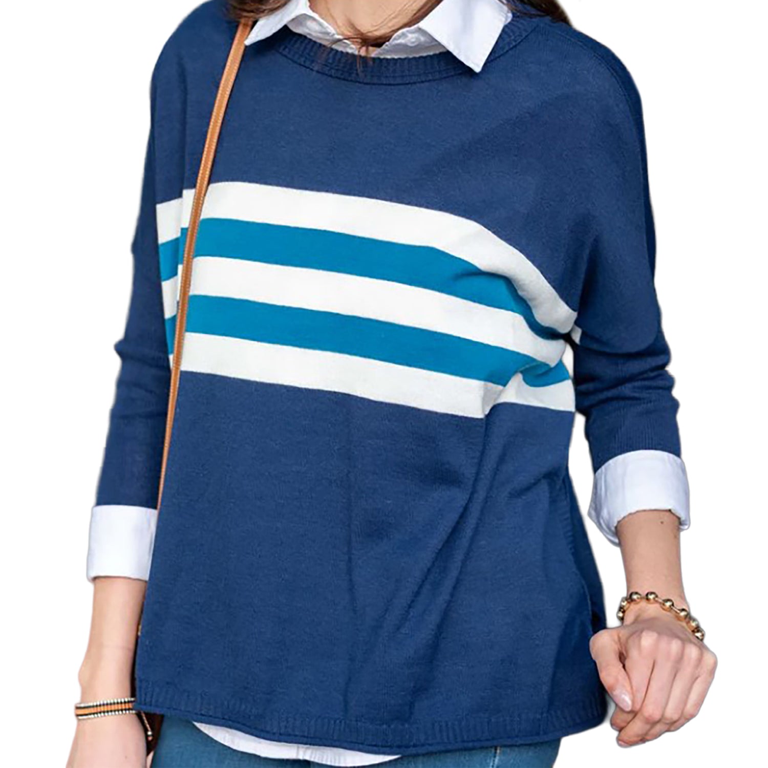 Womens Mersea Mersea Catalina Crewneck Sweater /Teal Women's Long Sleeve Top Navy Teal Navy Teal