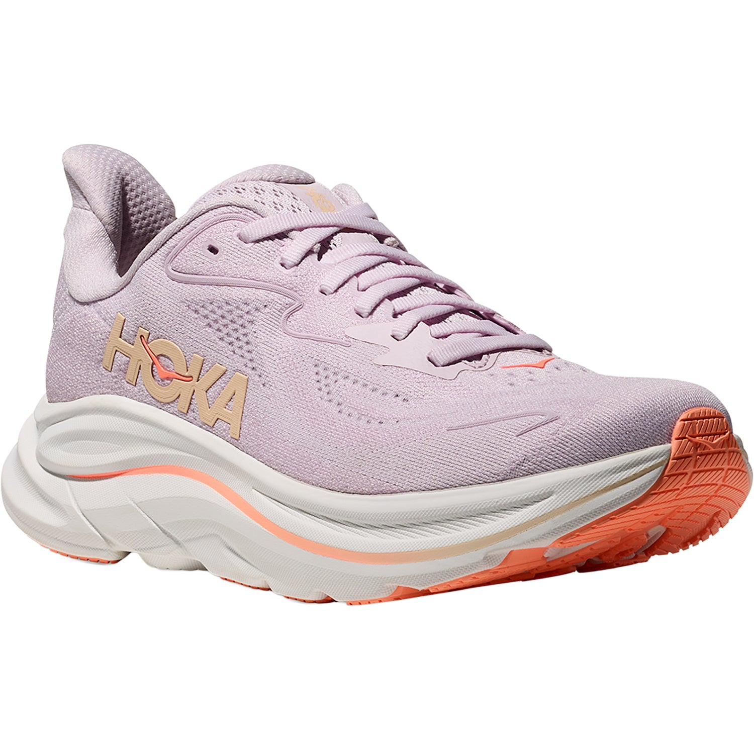 Womens Hoka one one Hoka Clifton 10 Lilac Cream/Tangerine Glow (Neutral Support) Women's Athletic Shoes L:ilac Cream/Tangerine Glow L:ilac Cream/Tangerine Glow