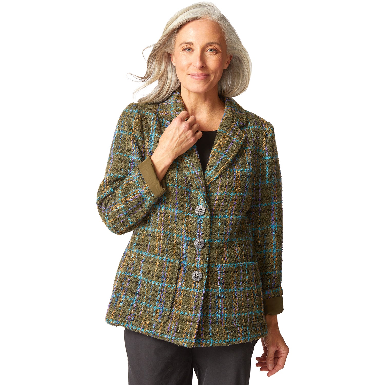 Womens Habitat Women's Habitat Confetti Plaid Cozy Blazer Avocado Avocado
