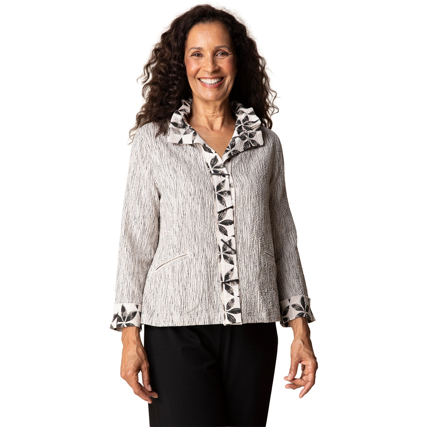 Womens Habitat Habitat Crinkle Crepe Luna Jacket Women's Outerwear Willow Print Mix Willow Print Mix