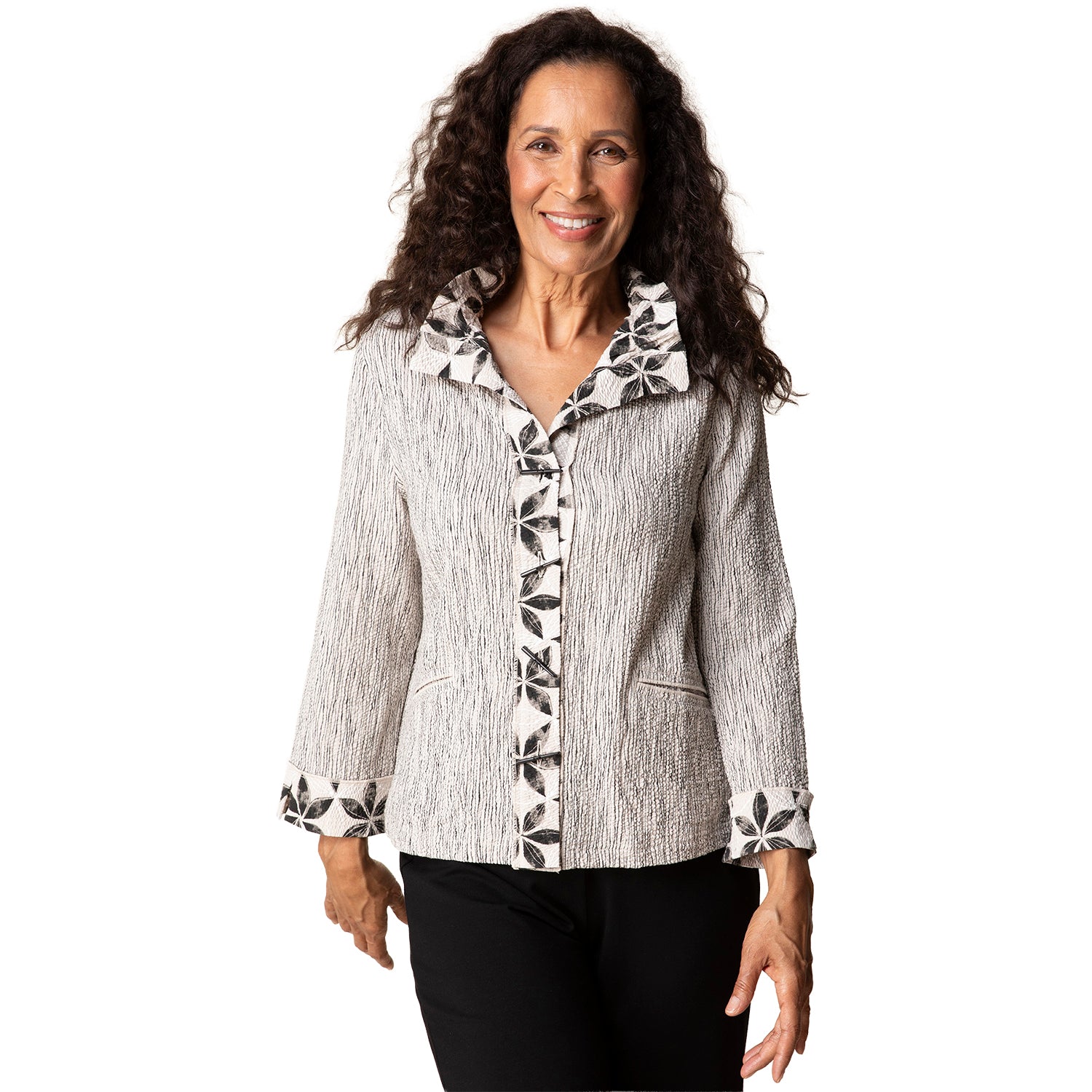 Womens Habitat Habitat Crinkle Crepe Luna Jacket Women's Outerwear Willow Print Mix Willow Print Mix