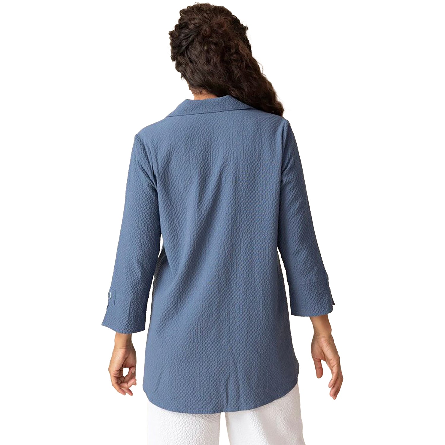 Womens Habitat Habitat Crinkle Crepe Sld Patch Button Tunic Women's Long Sleeve Top Indigo Indigo