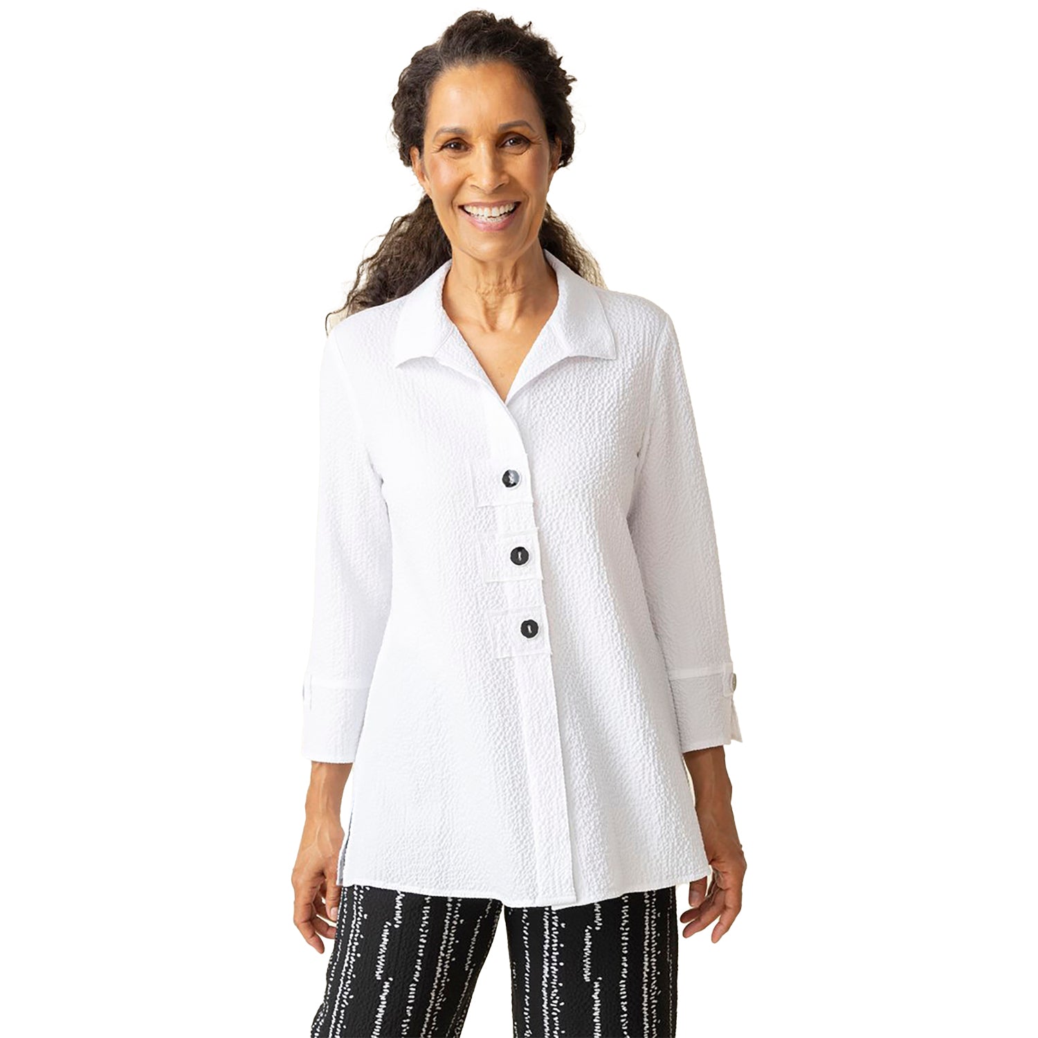 Womens Habitat Habitat Crinkle Crepe Sld Patch Button Women's Long Sleeve Top White White