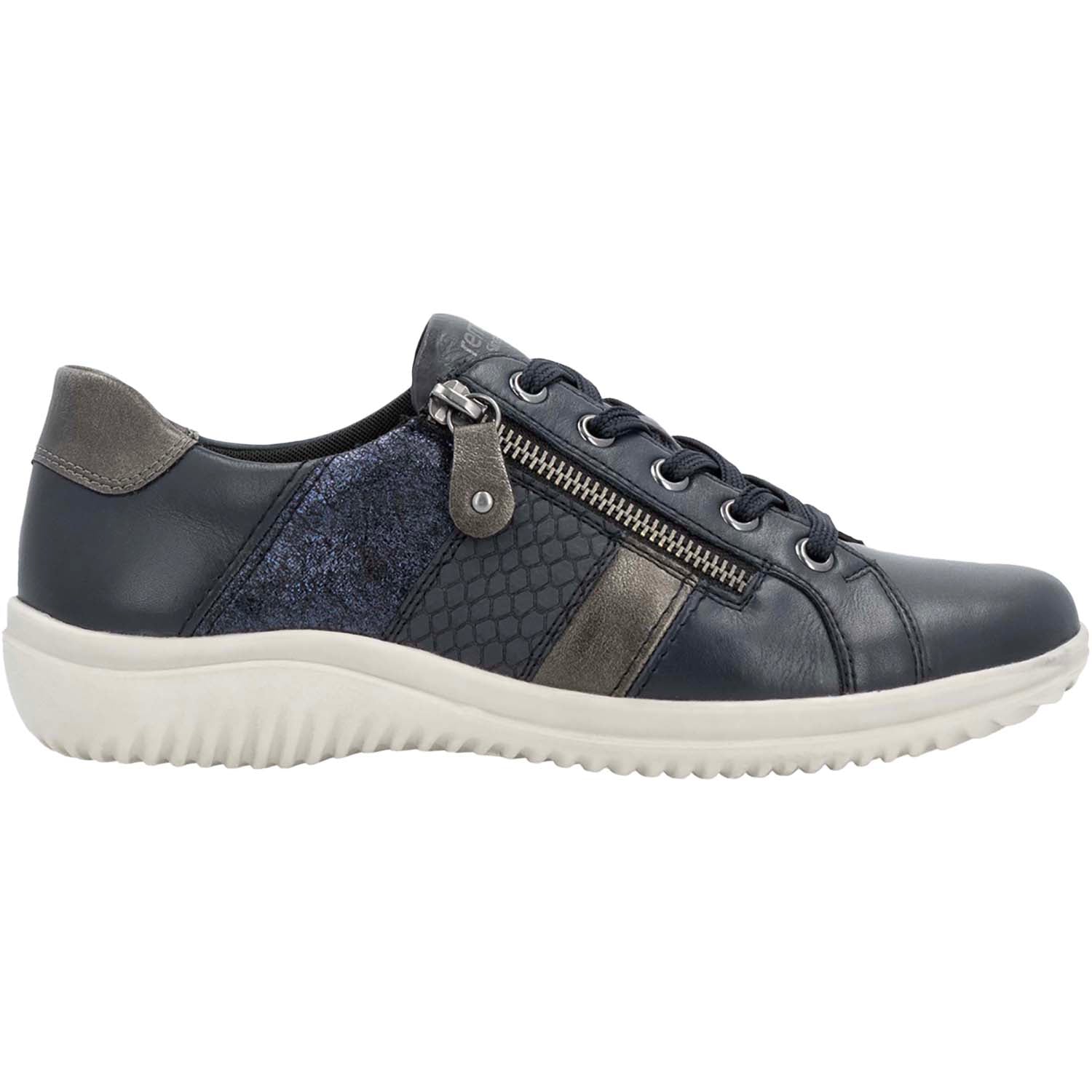 Womens Remonte Remonte D1E00-14 Louann 00 Women's Sporty Lace Up Shoes Nightblue/Altsilber/Pazifik Leather Nightblue/Altsilber/Pazifik Leather