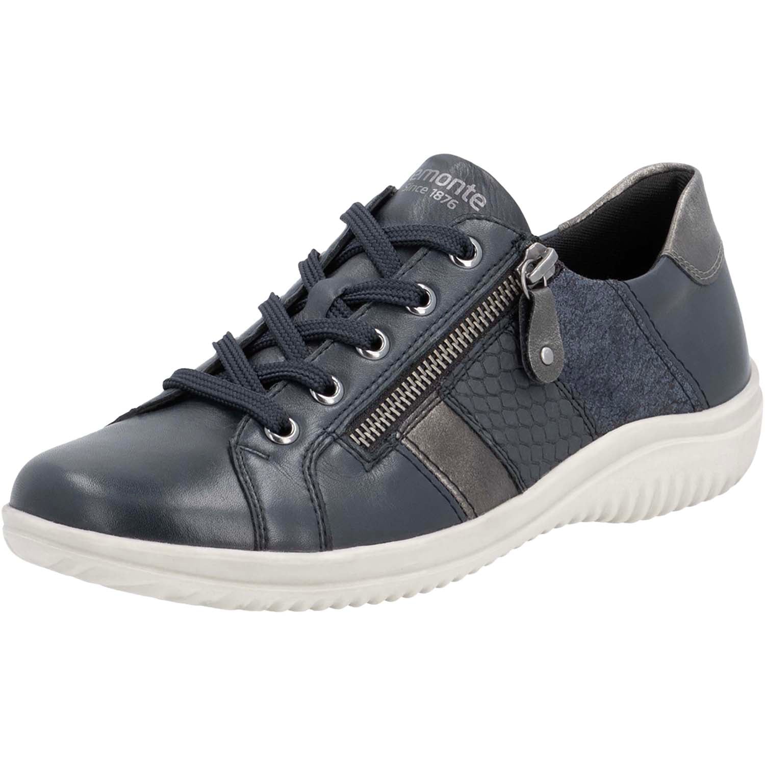 Womens Remonte Remonte D1E00-14 Louann 00 Women's Sporty Lace Up Shoes Nightblue/Altsilber/Pazifik Leather Nightblue/Altsilber/Pazifik Leather