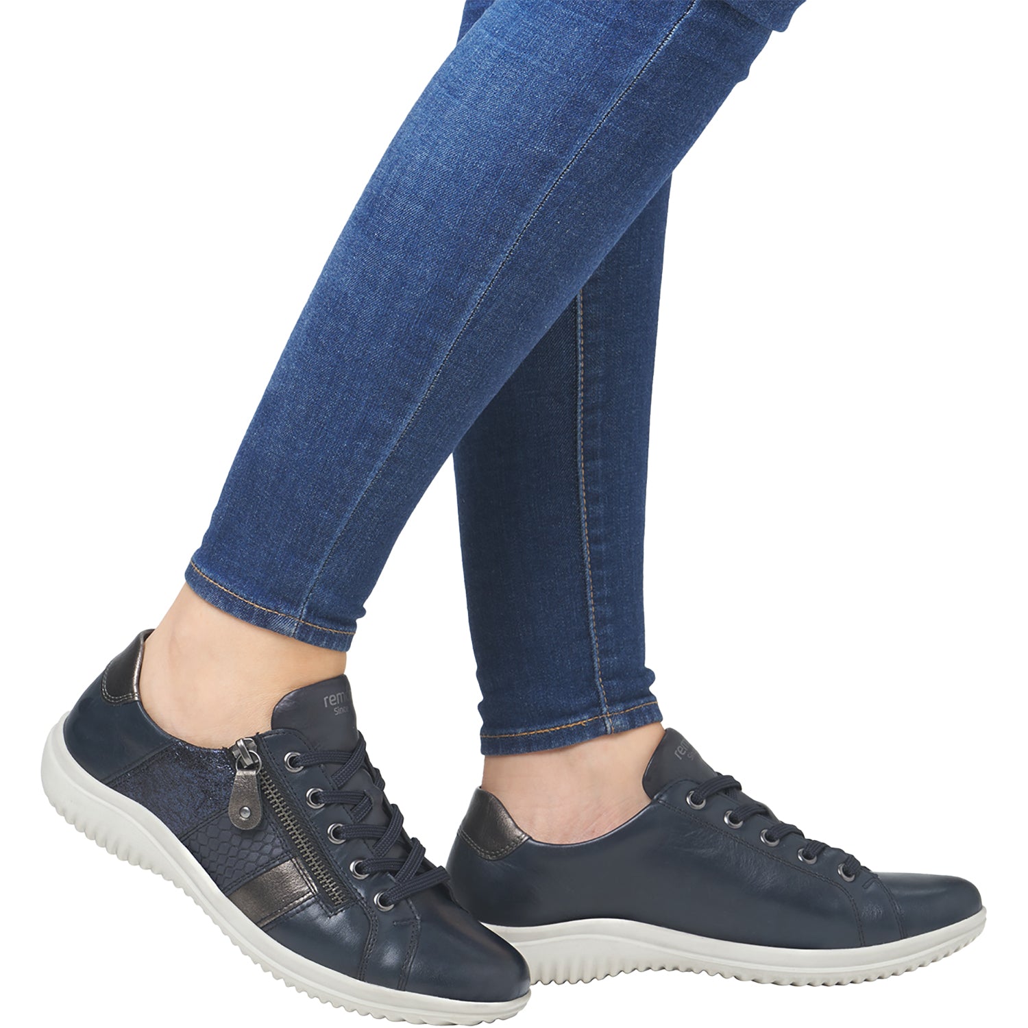 Womens Remonte Remonte D1E00-14 Louann 00 Women's Sporty Lace Up Shoes Nightblue/Altsilber/Pazifik Leather Nightblue/Altsilber/Pazifik Leather