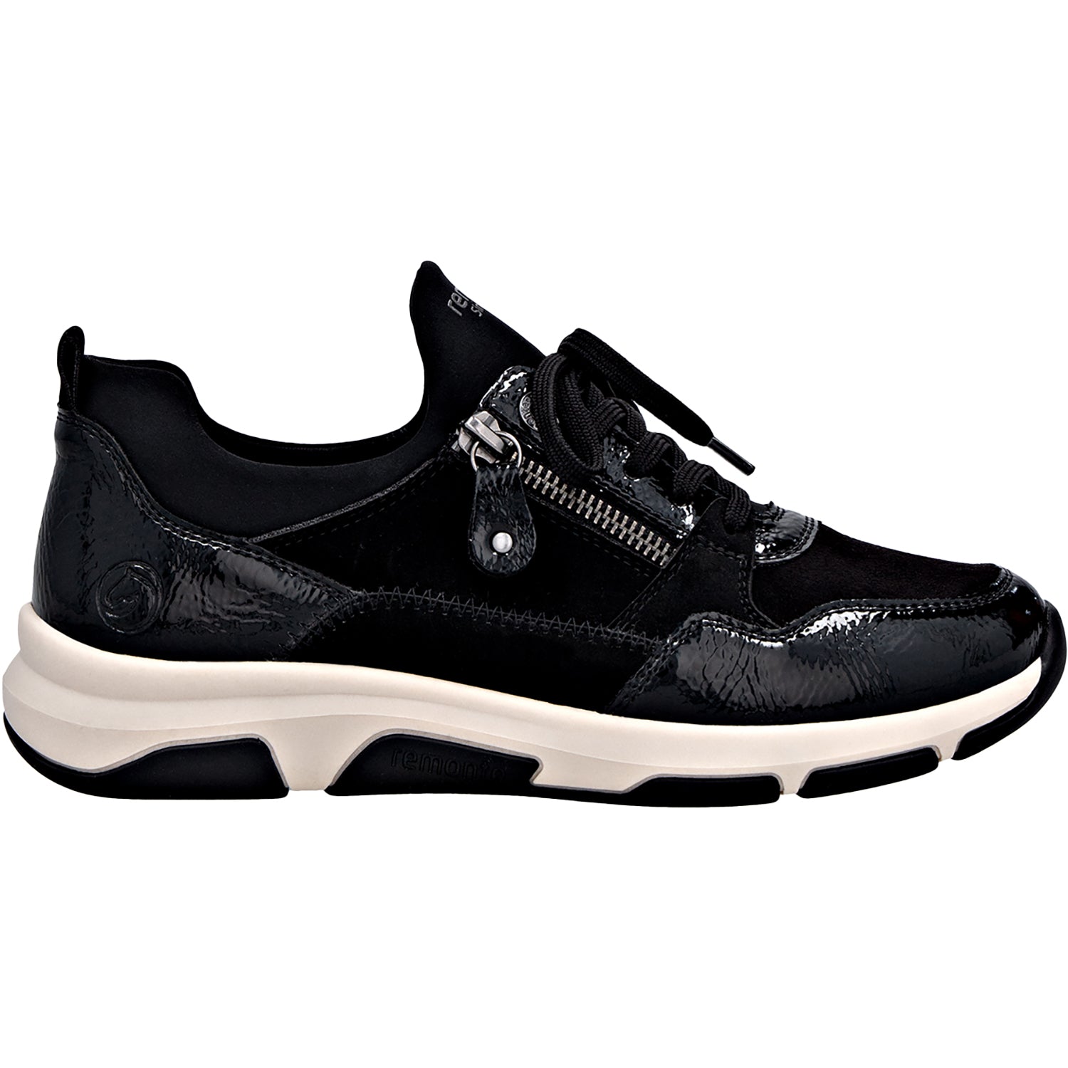 Womens Remonte Remonte D1S02-02 Soraya 02 Women's Sporty Lace Up Shoes Sneakers Black/Schwarz/Schwarz Synthetic Patent Stretch Black/Schwarz/Schwarz Synthetic Patent Stretch