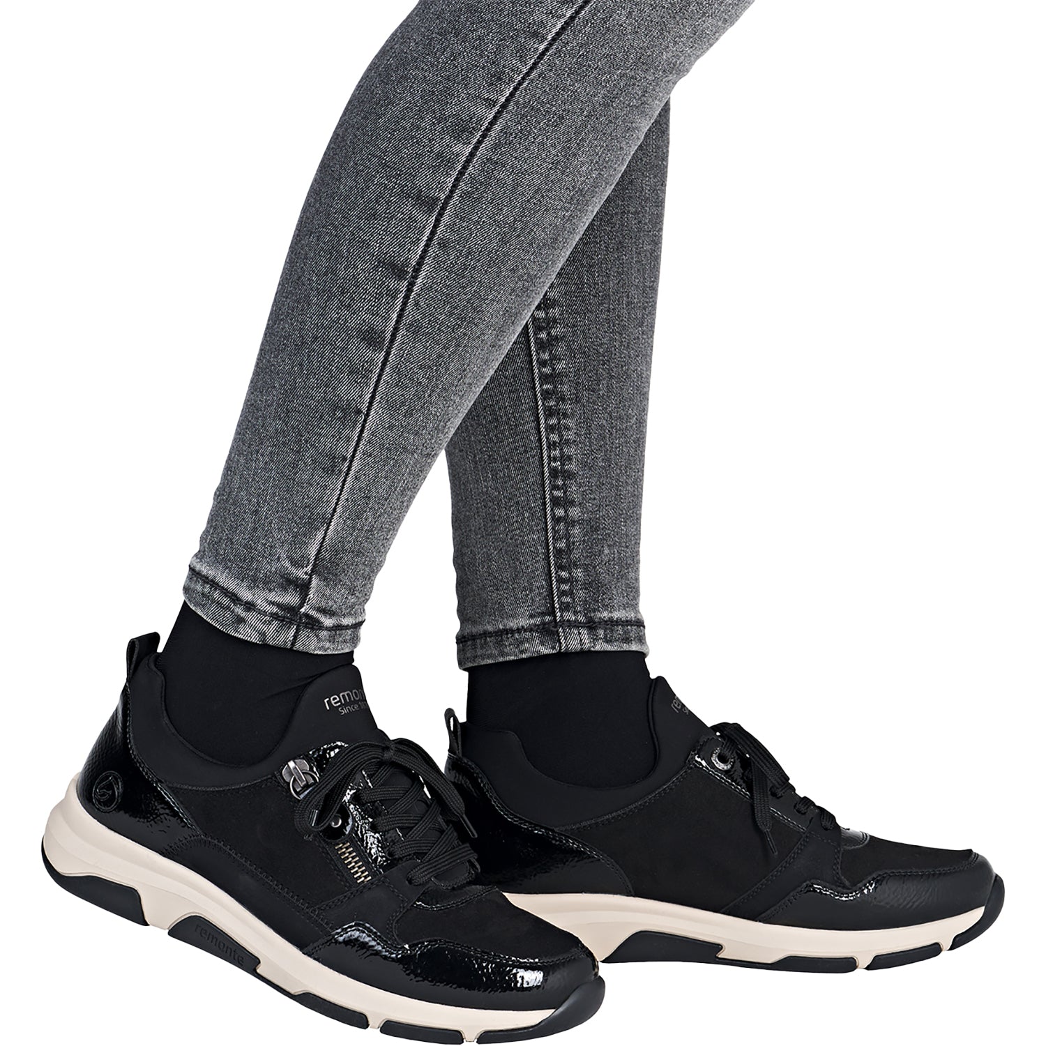 Womens Remonte Remonte D1S02-02 Soraya 02 Women's Sporty Lace Up Shoes Sneakers Black/Schwarz/Schwarz Synthetic Patent Stretch Black/Schwarz/Schwarz Synthetic Patent Stretch