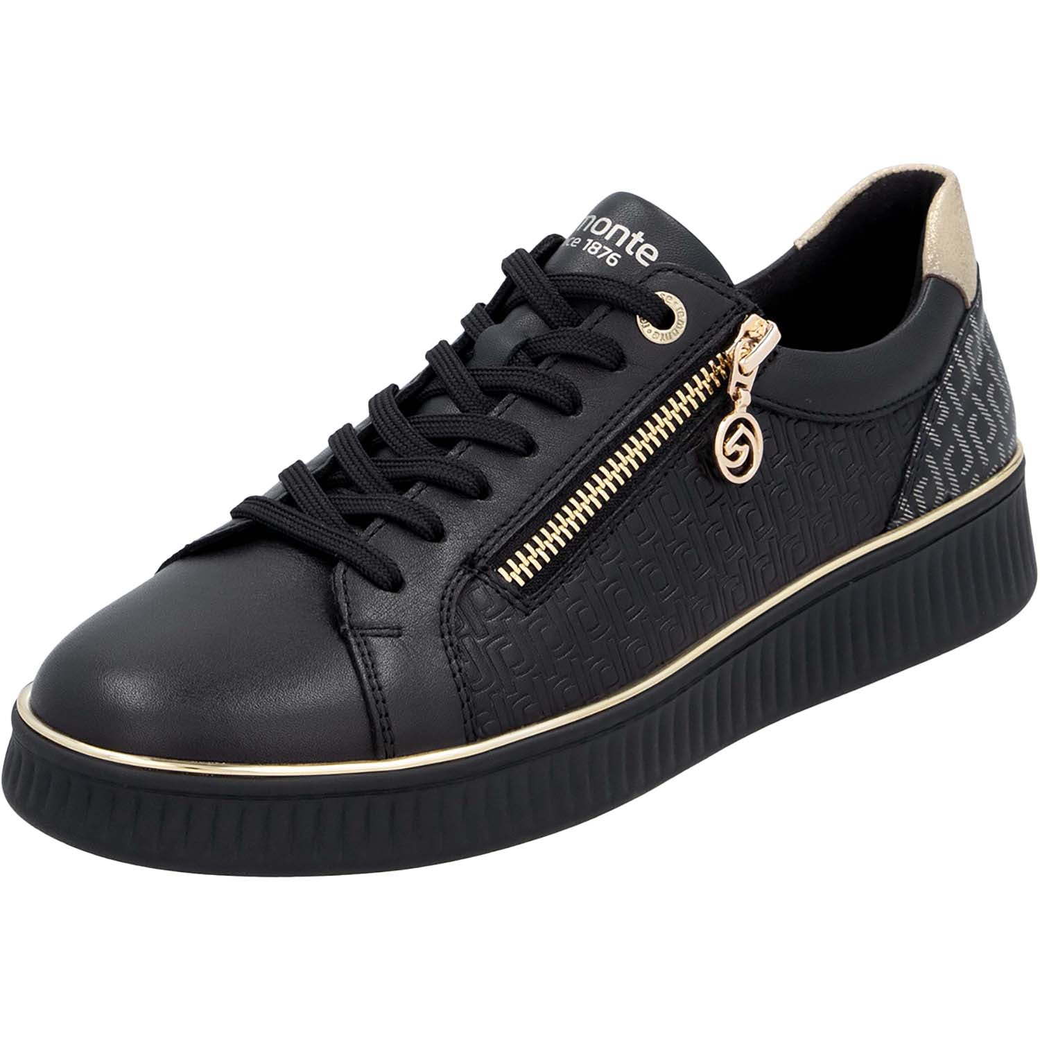 Womens Remonte Remonte D2E00-03 Noelani 00 Women's Sporty Lace Up Shoes Schwarz/Alloy/Schwarz Leather Schwarz/Alloy/Schwarz Leather