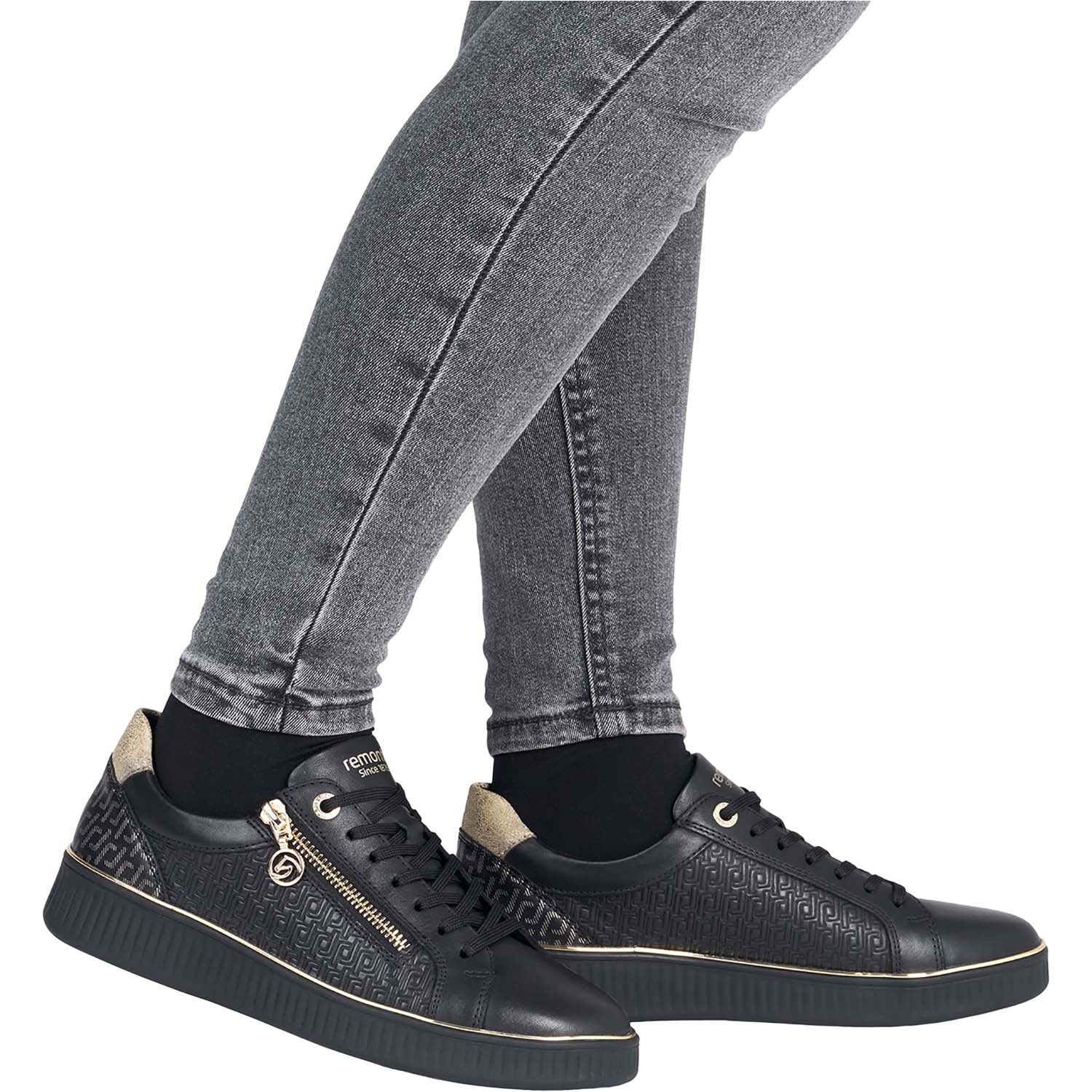 Womens Remonte Remonte D2E00-03 Noelani 00 Women's Sporty Lace Up Shoes Schwarz/Alloy/Schwarz Leather Schwarz/Alloy/Schwarz Leather