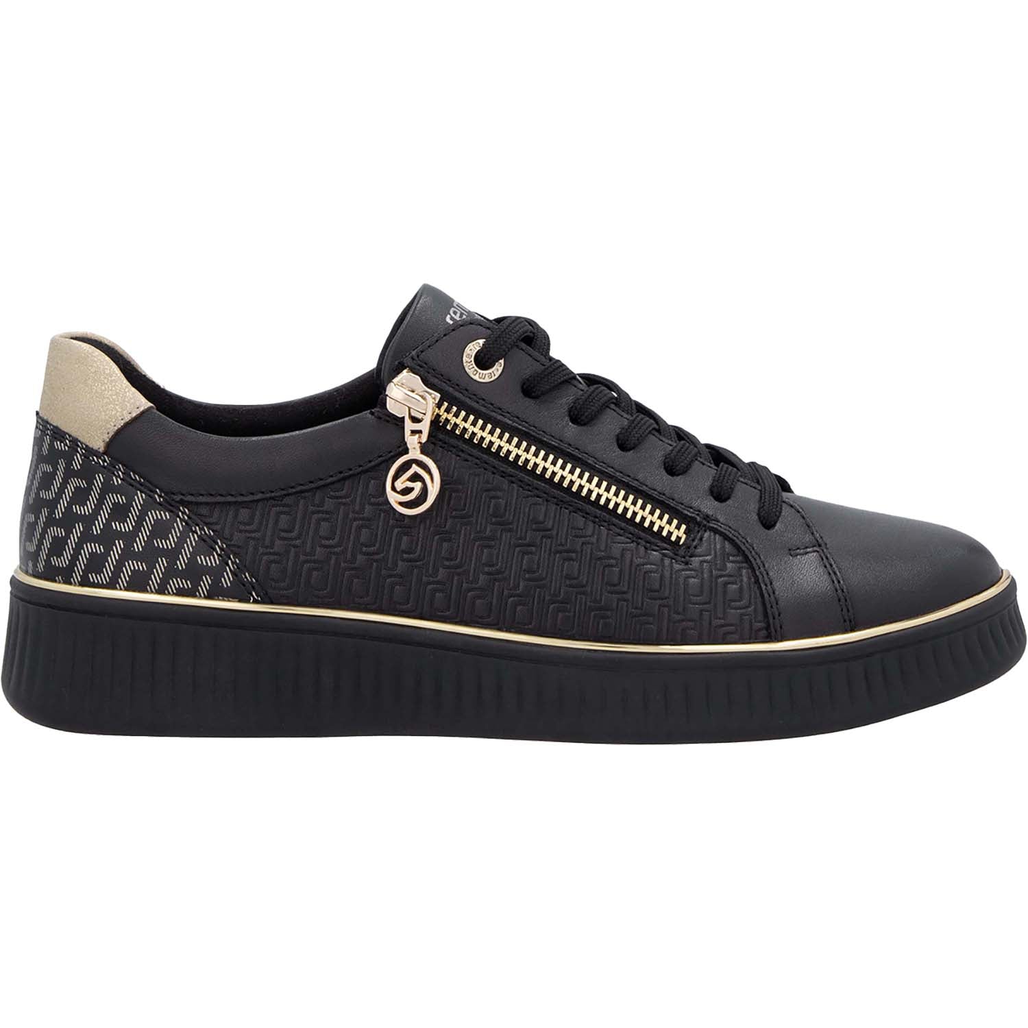 Womens Remonte Remonte D2E00-03 Noelani 00 Women's Sporty Lace Up Shoes Schwarz/Alloy/Schwarz Leather Schwarz/Alloy/Schwarz Leather