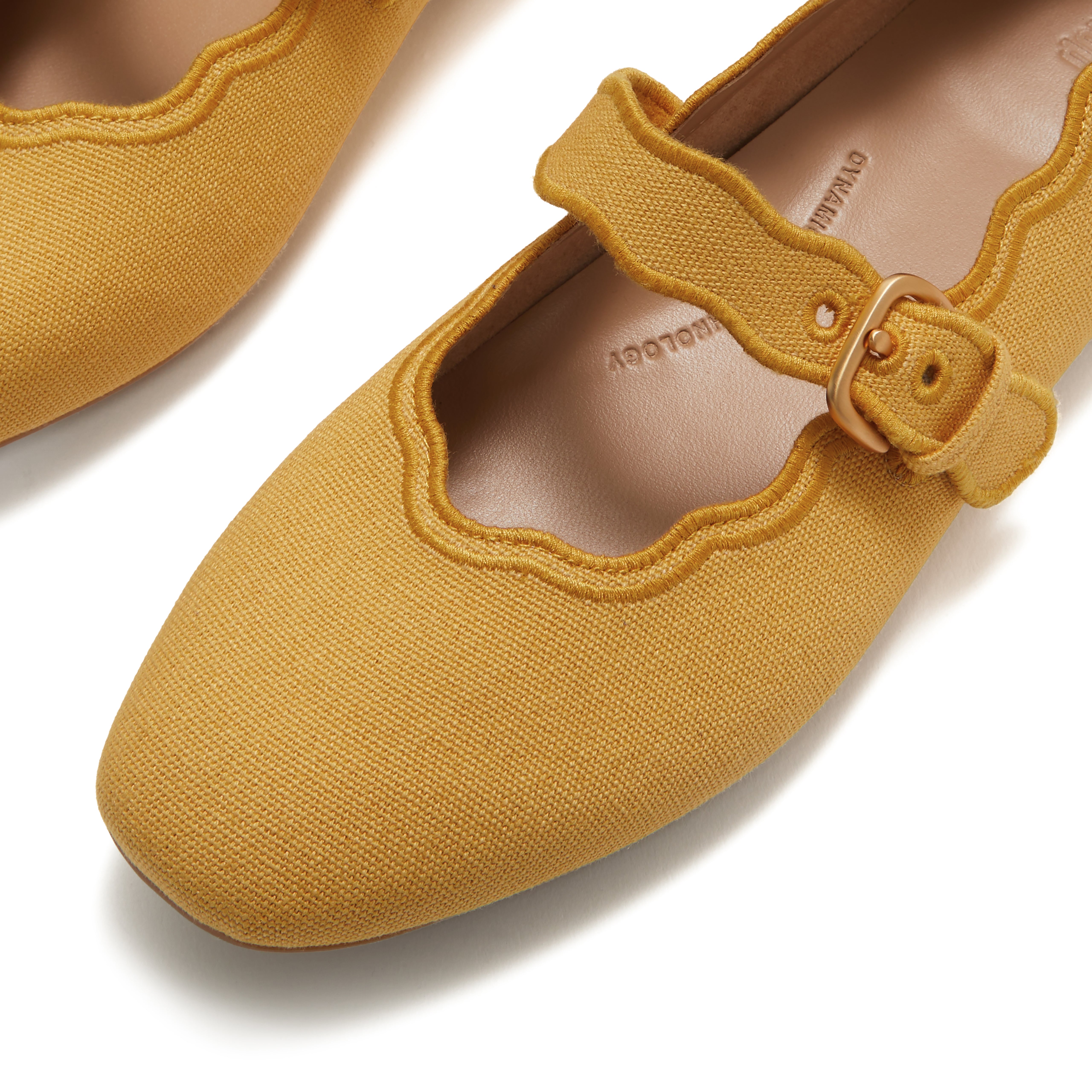 Womens Fit flop FitFlop Delicato Wave-Edge Canvas Women's Mary Jane Flats Turmeric Turmeric