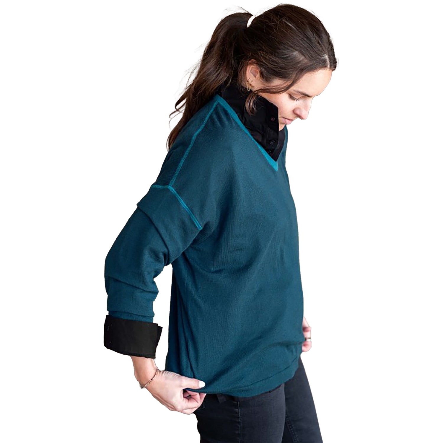 Womens Mersea Mersea Del Mar V-Neck Sweater Women's  Deep Teal Deep Teal