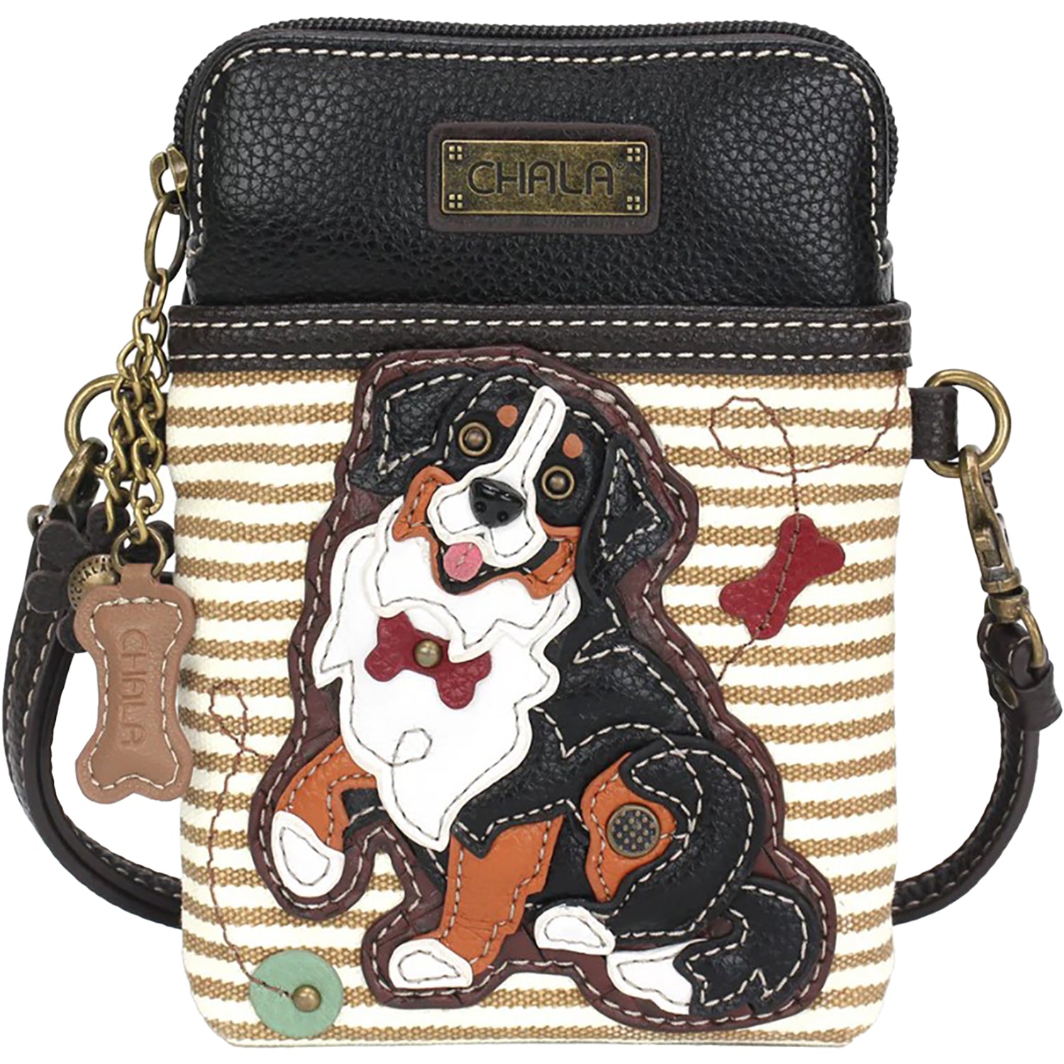 Womens Chala Chala Dog 1 Cellphone Crossbody Handbag Brown Stripe Brown Stripe